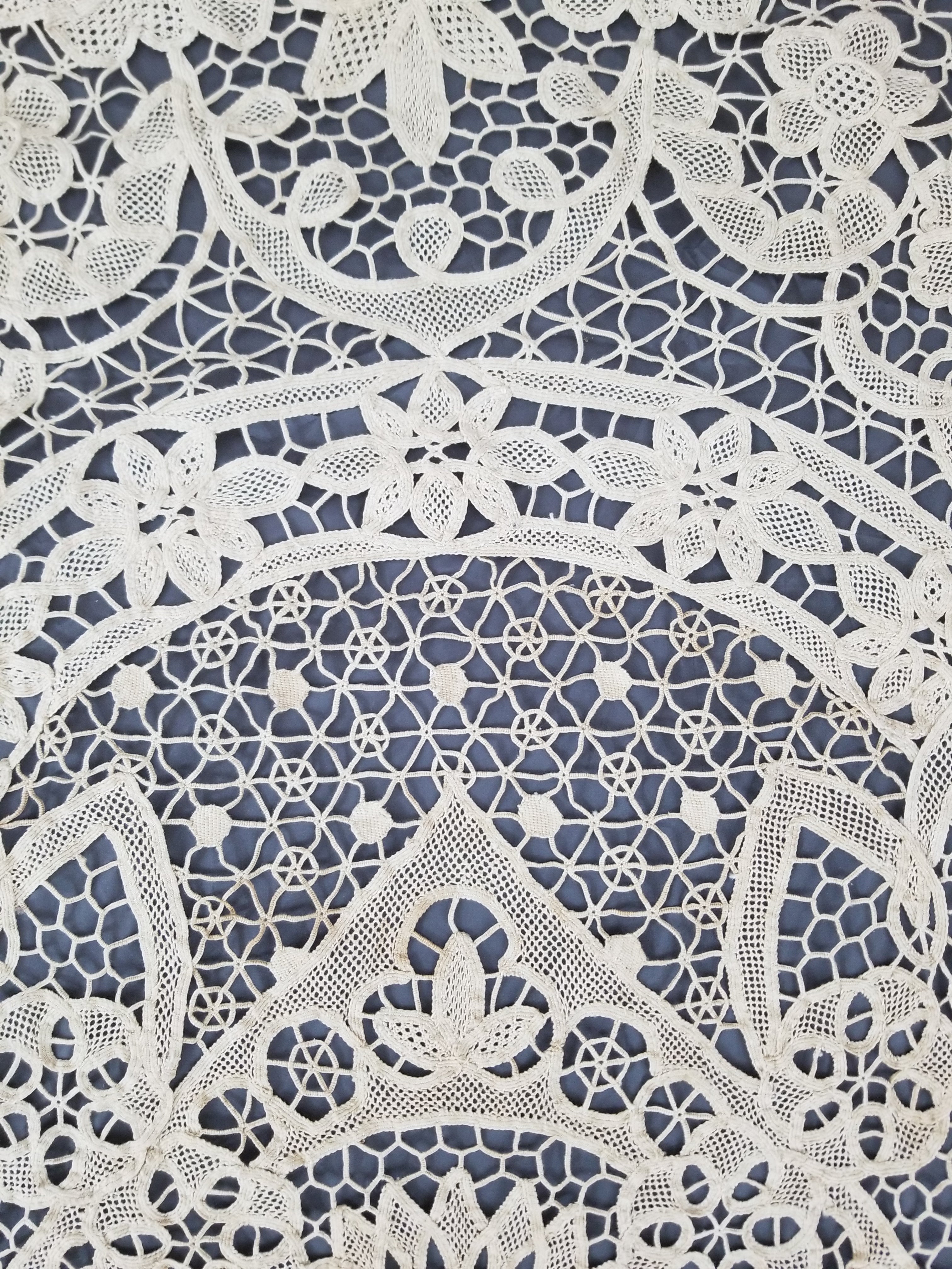 Vintage Italian Point De Venice Needle Lace Tablecloth 265x210cm
