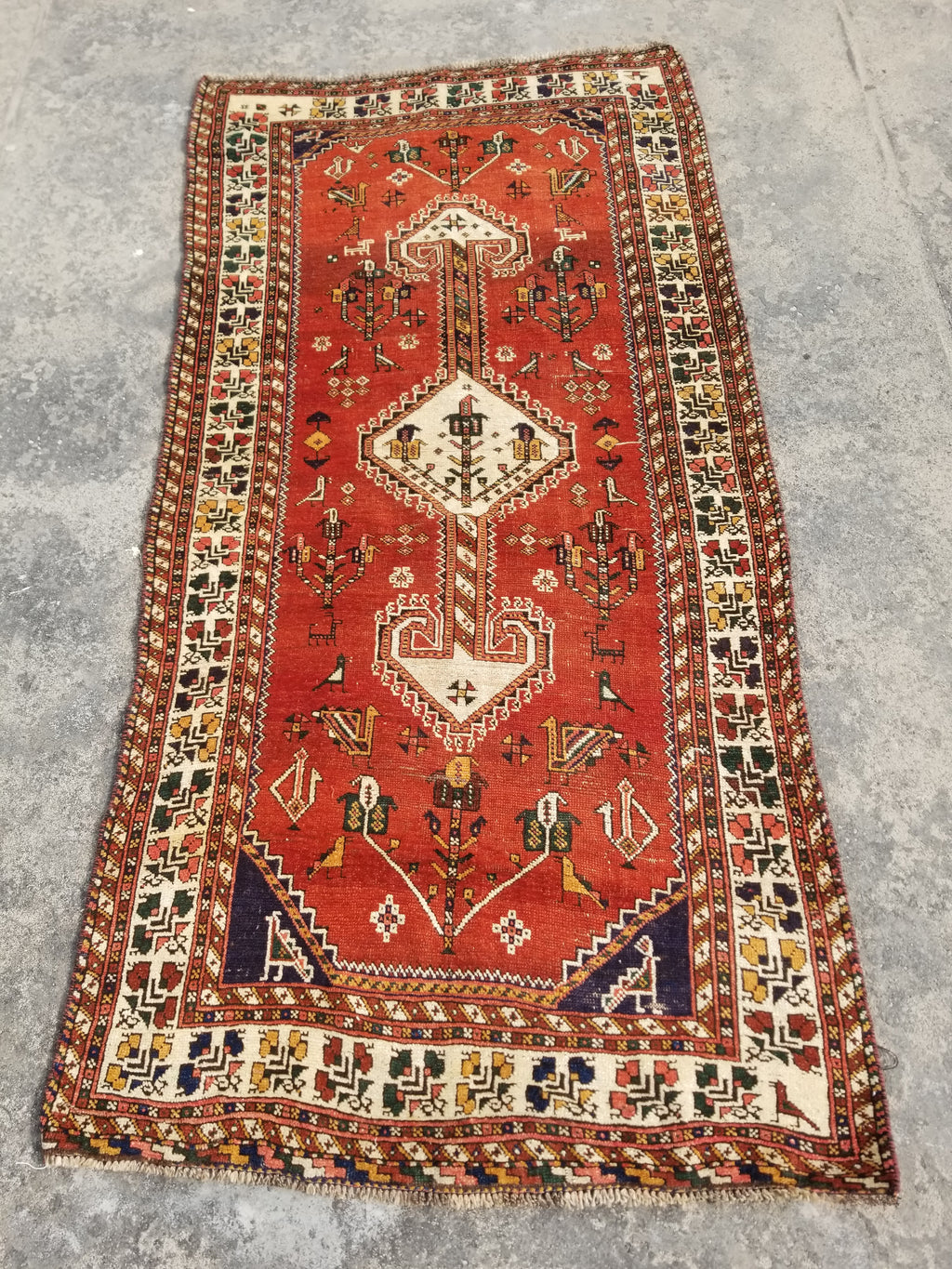 Distressed Antique Traditional Handmade Caucasian Shirvan Wool Rug 241x122cm