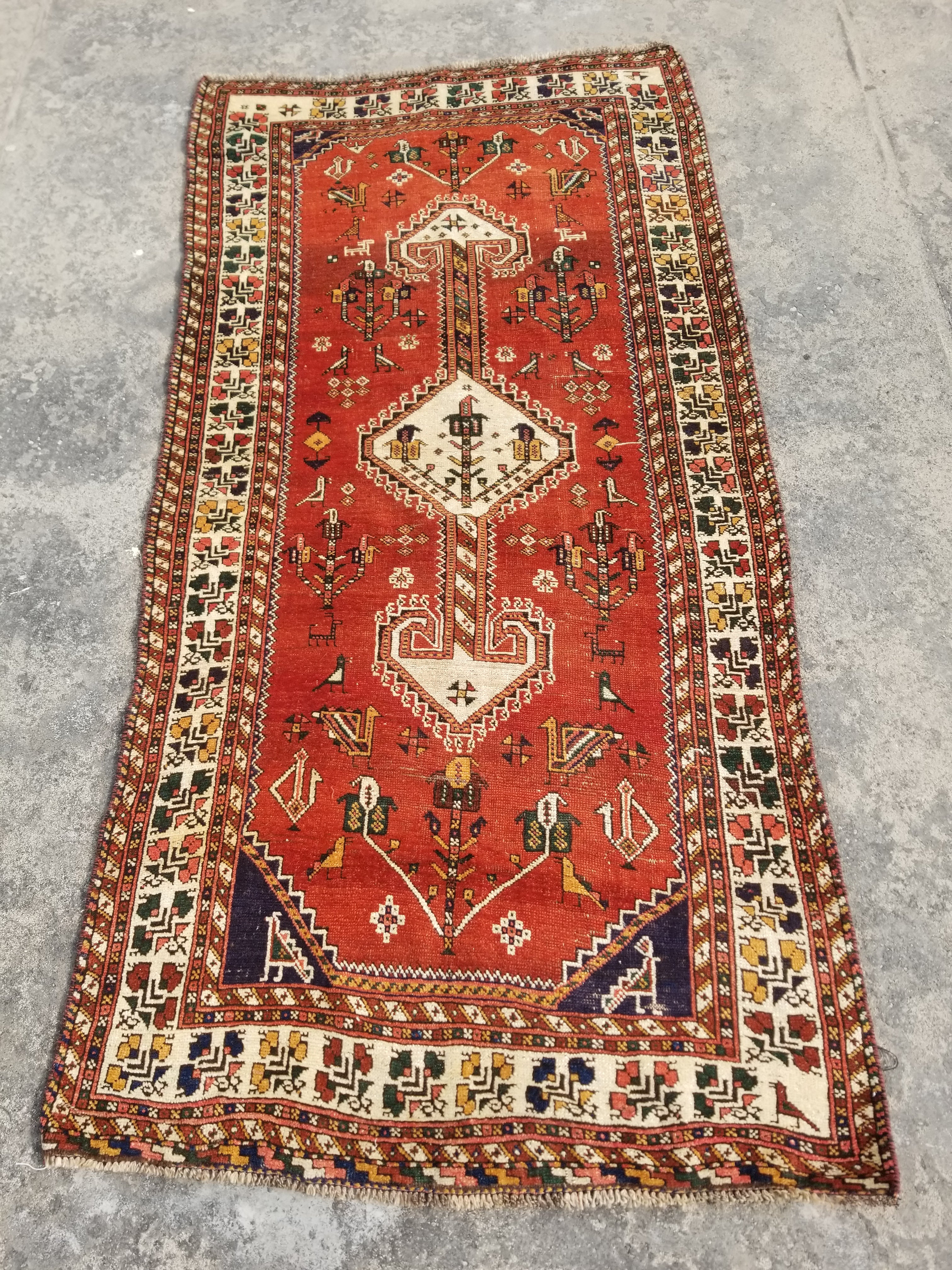Distressed Antique Traditional Handmade Caucasian Shirvan Wool Rug 241x122cm