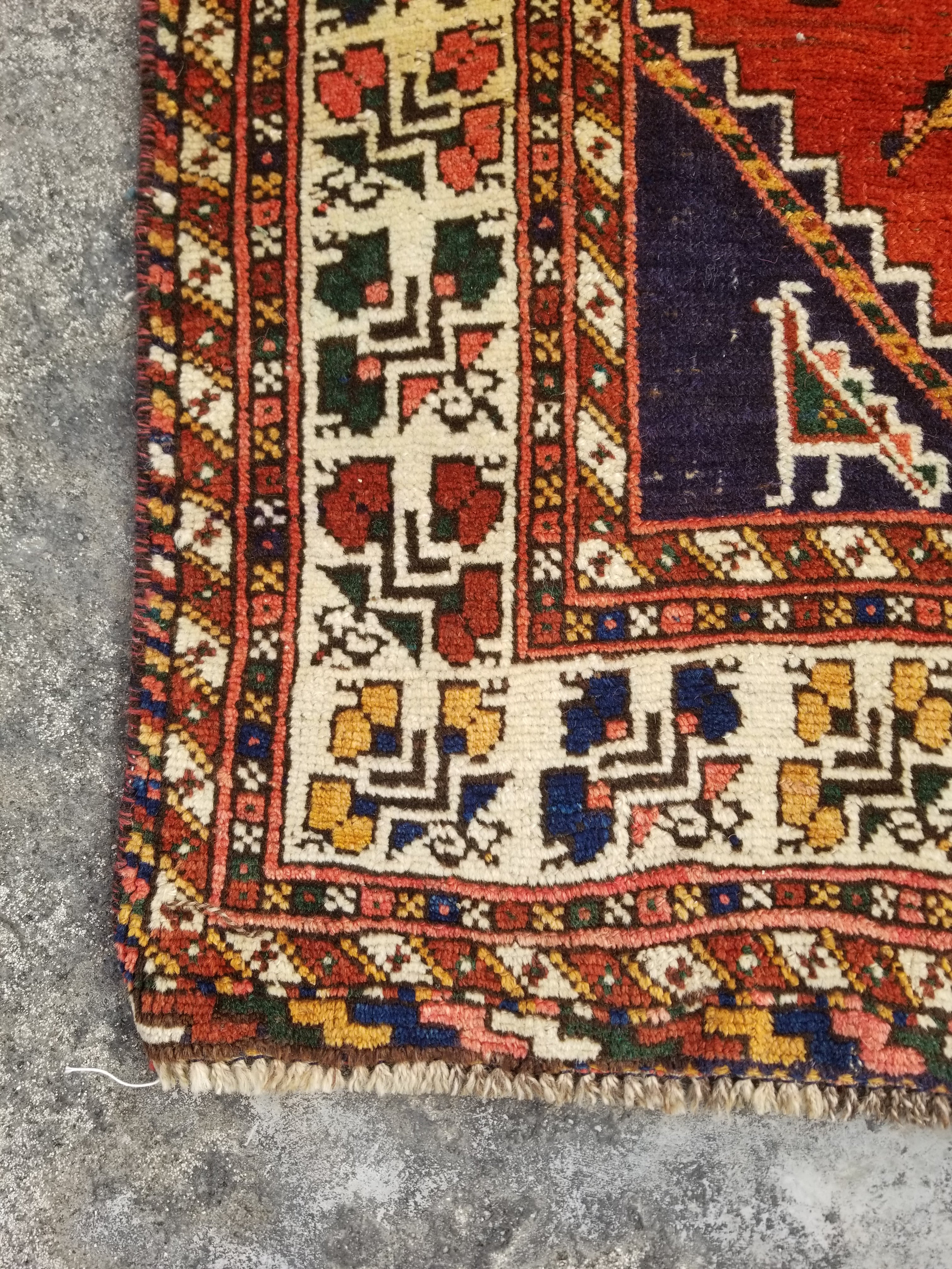 Distressed Antique Traditional Handmade Caucasian Shirvan Wool Rug 241x122cm