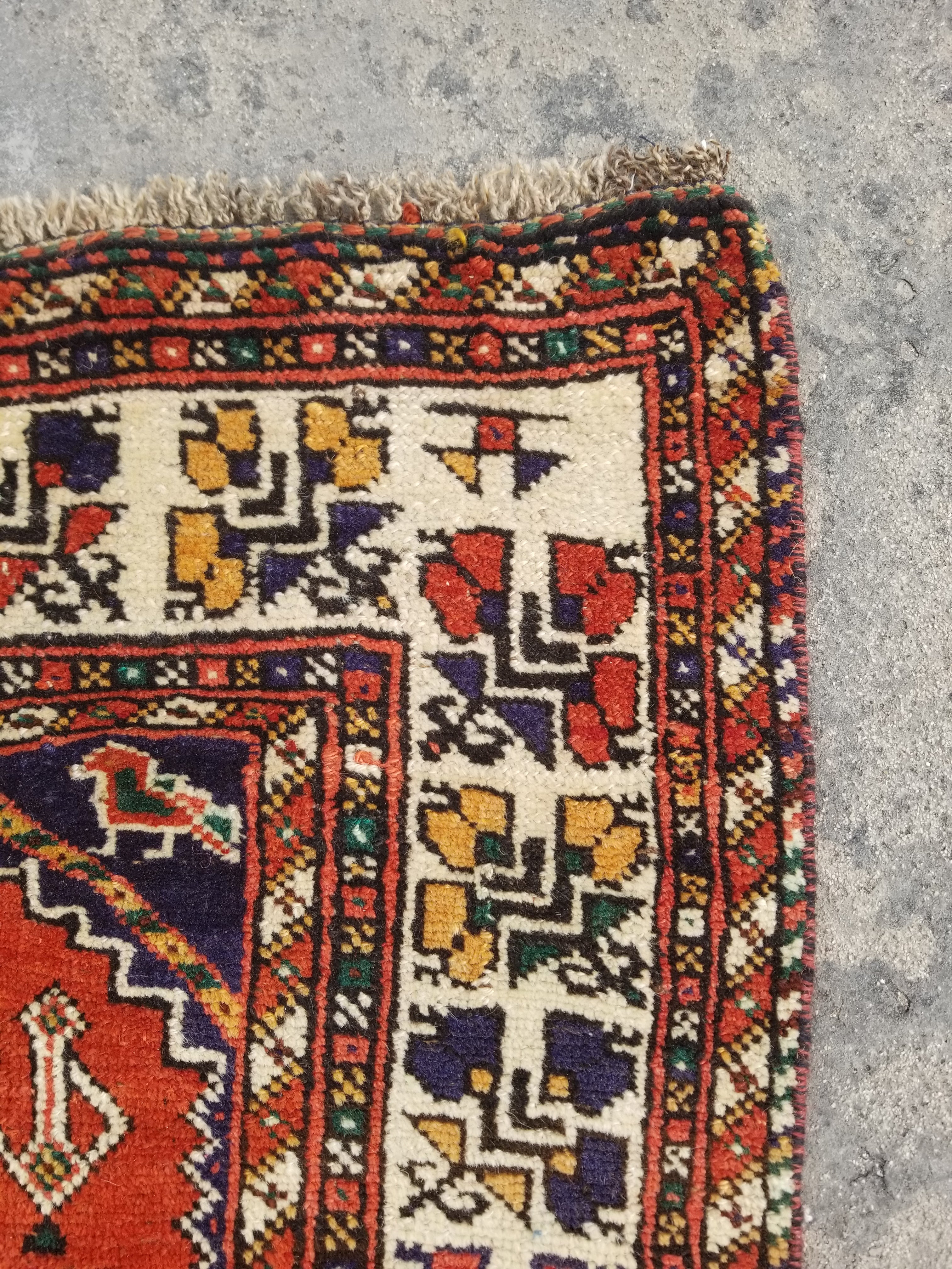 Distressed Antique Traditional Handmade Caucasian Shirvan Wool Rug 241x122cm