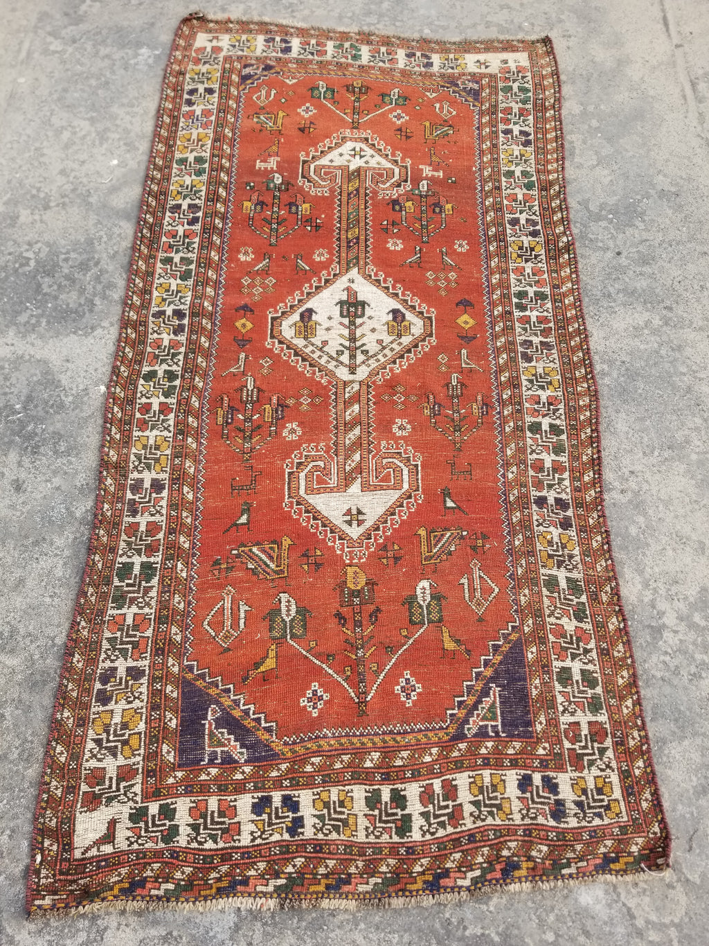 Distressed Antique Traditional Handmade Caucasian Shirvan Wool Rug 241x122cm