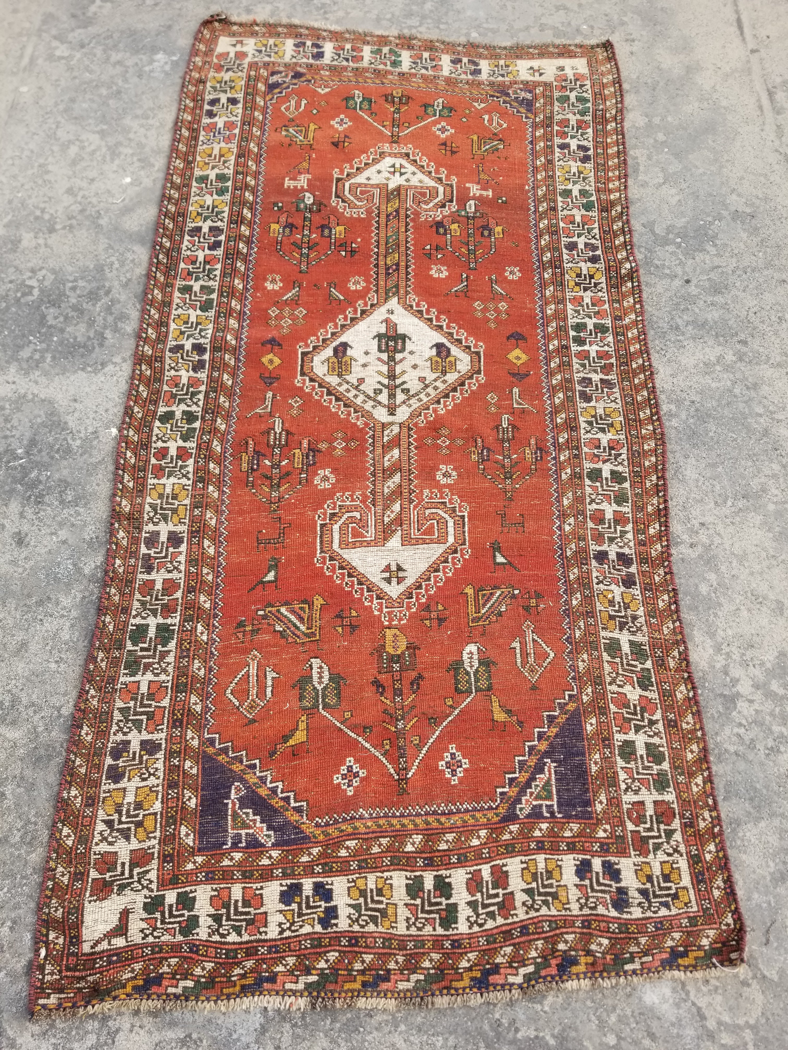 Distressed Antique Traditional Handmade Caucasian Shirvan Wool Rug 241x122cm