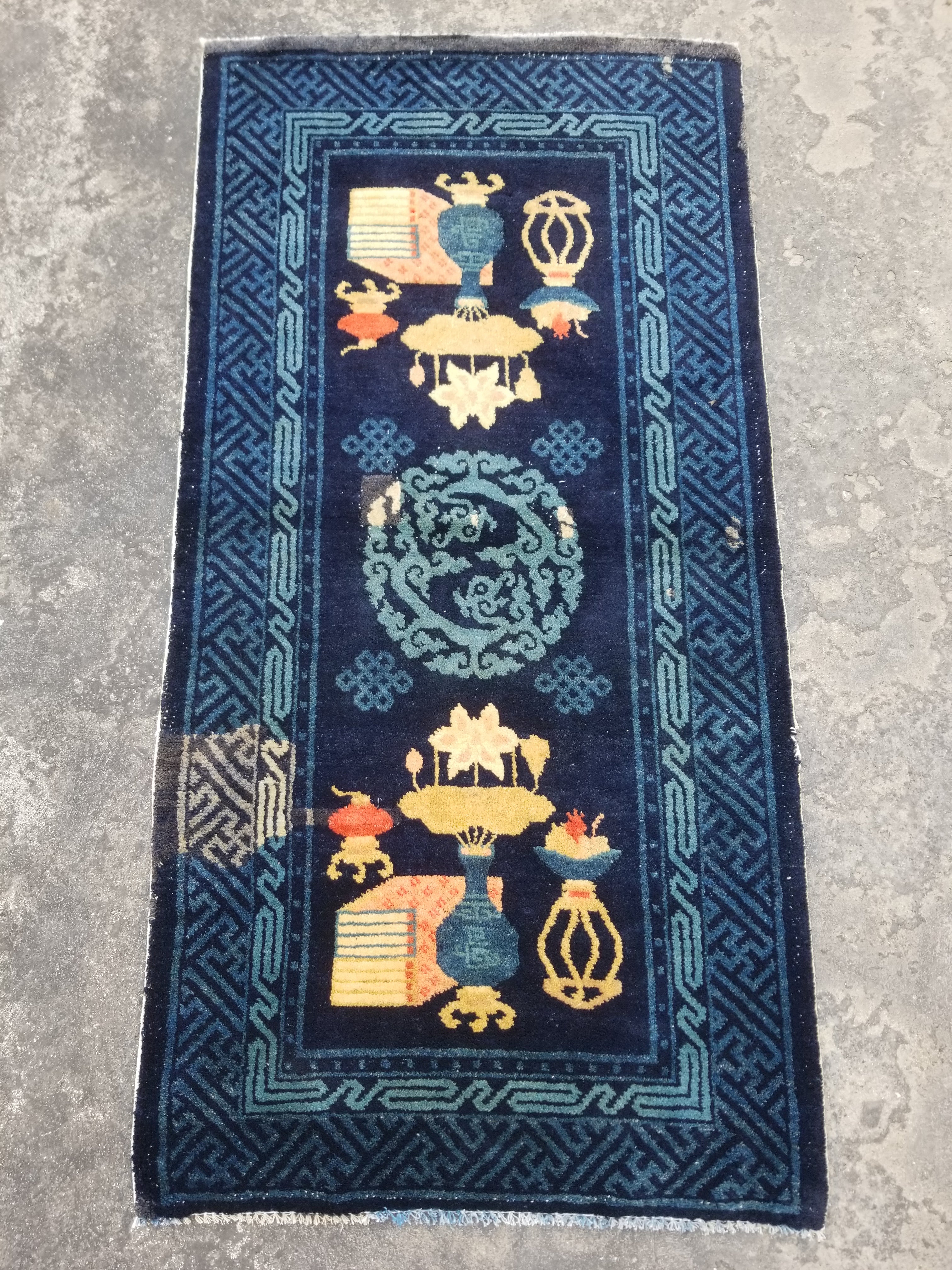 Antique Traditional Handmade Chinese Peking Wool Multicolor Rug 134x67cm