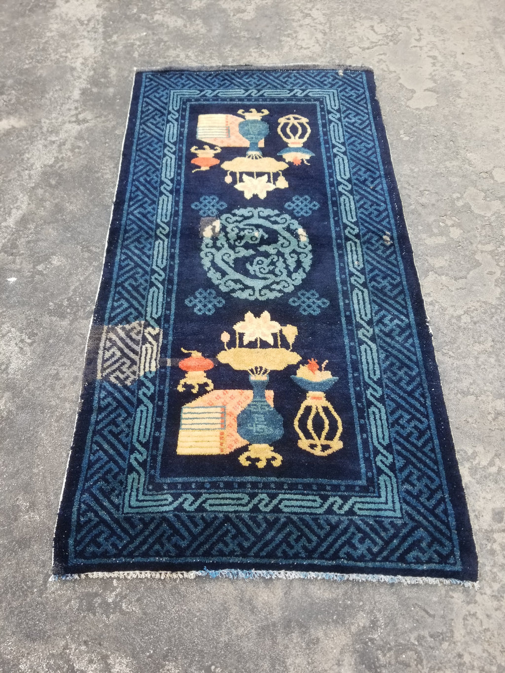 Antique Traditional Handmade Chinese Peking Wool Multicolor Rug 134x67cm