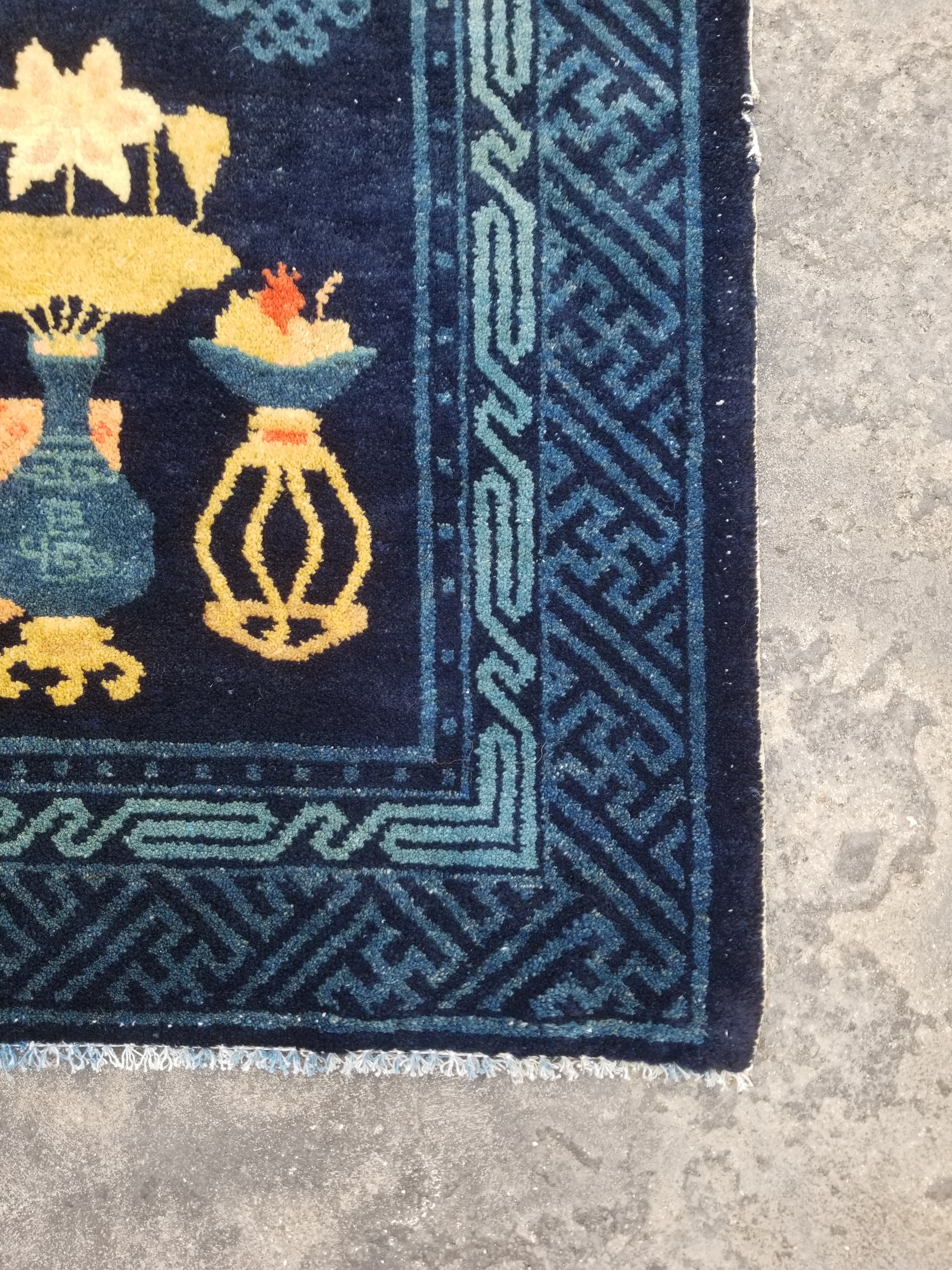 Antique Traditional Handmade Chinese Peking Wool Multicolor Rug 134x67cm