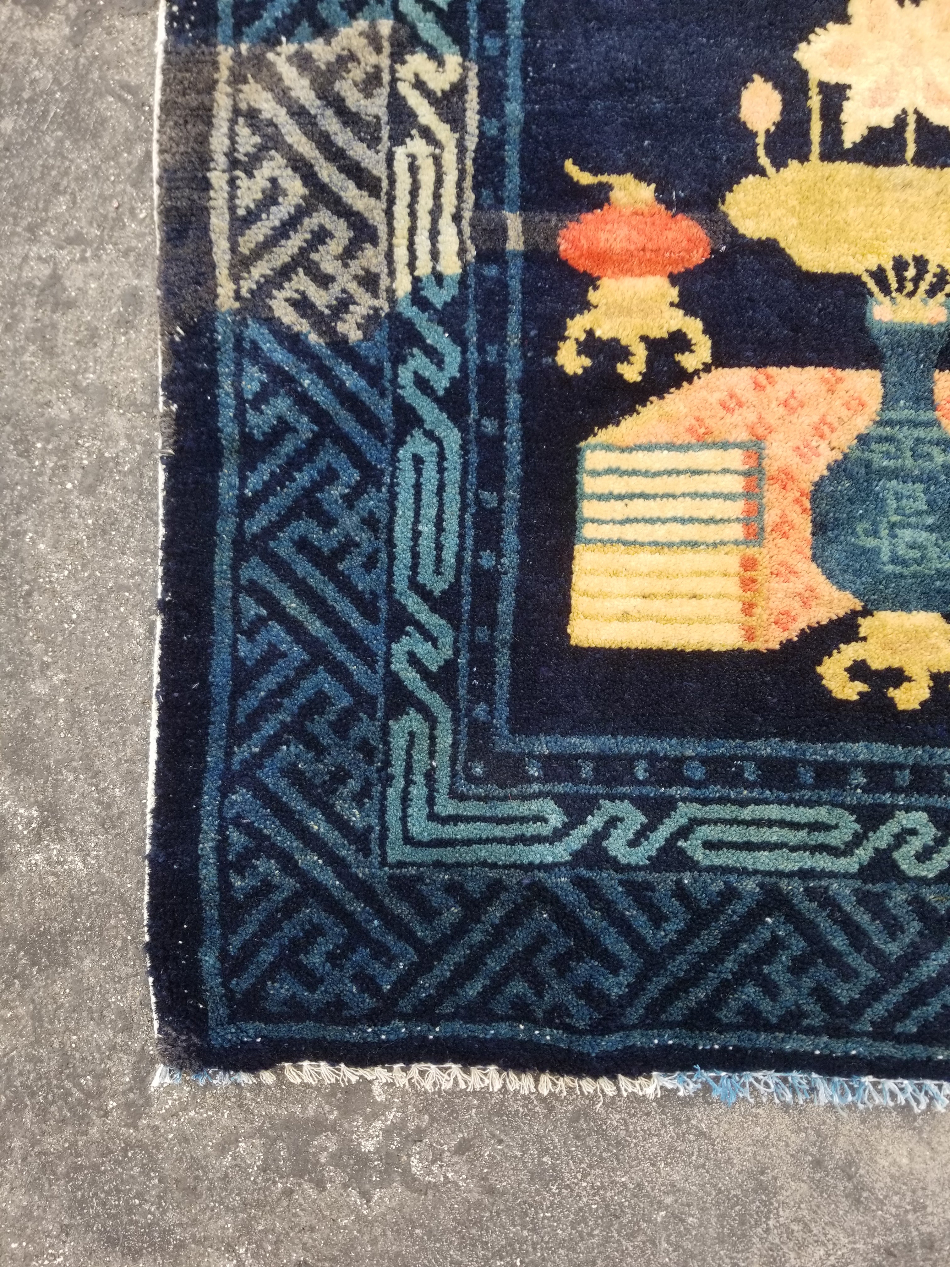 Antique Traditional Handmade Chinese Peking Wool Multicolor Rug 134x67cm