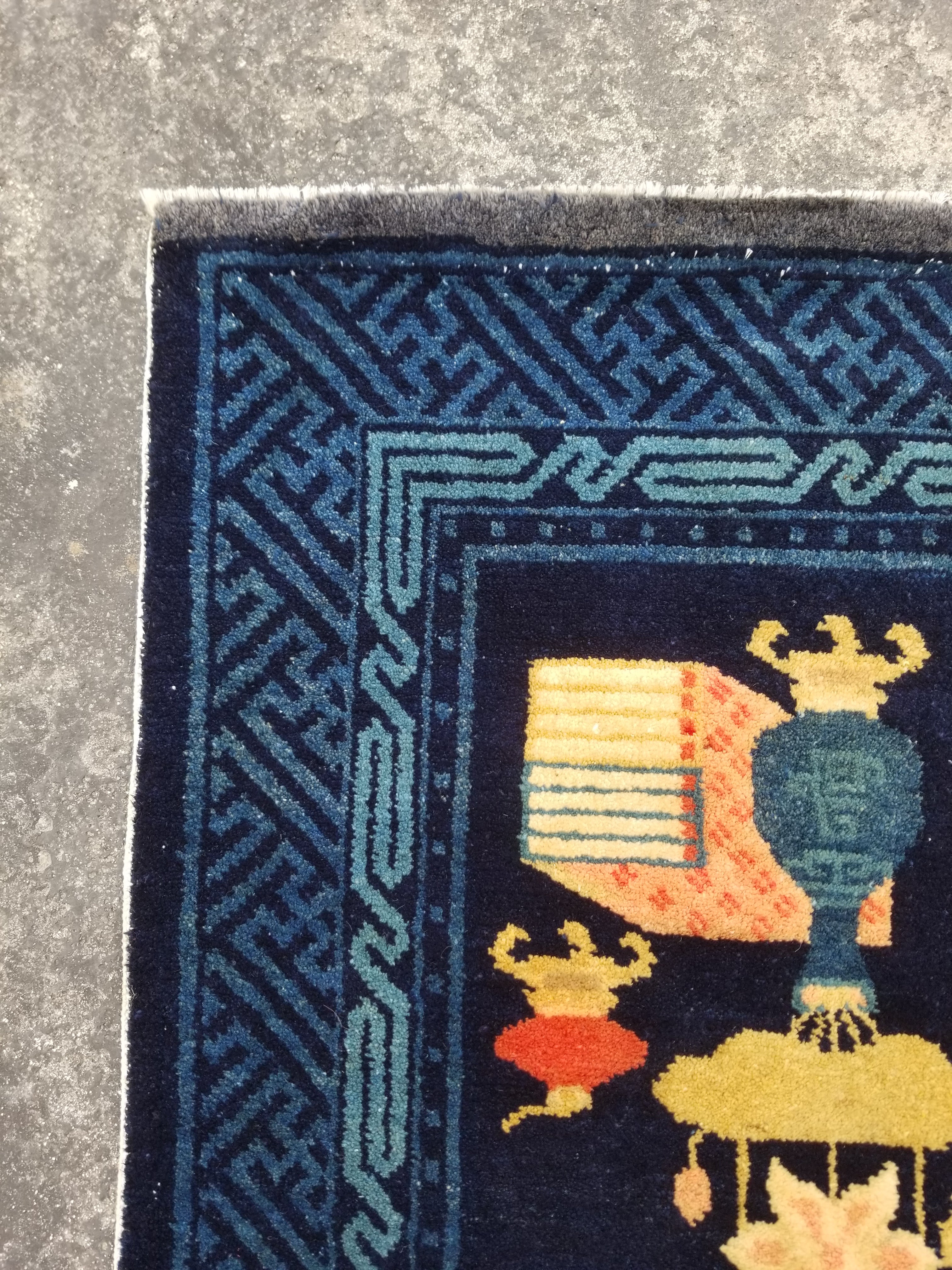 Antique Traditional Handmade Chinese Peking Wool Multicolor Rug 134x67cm