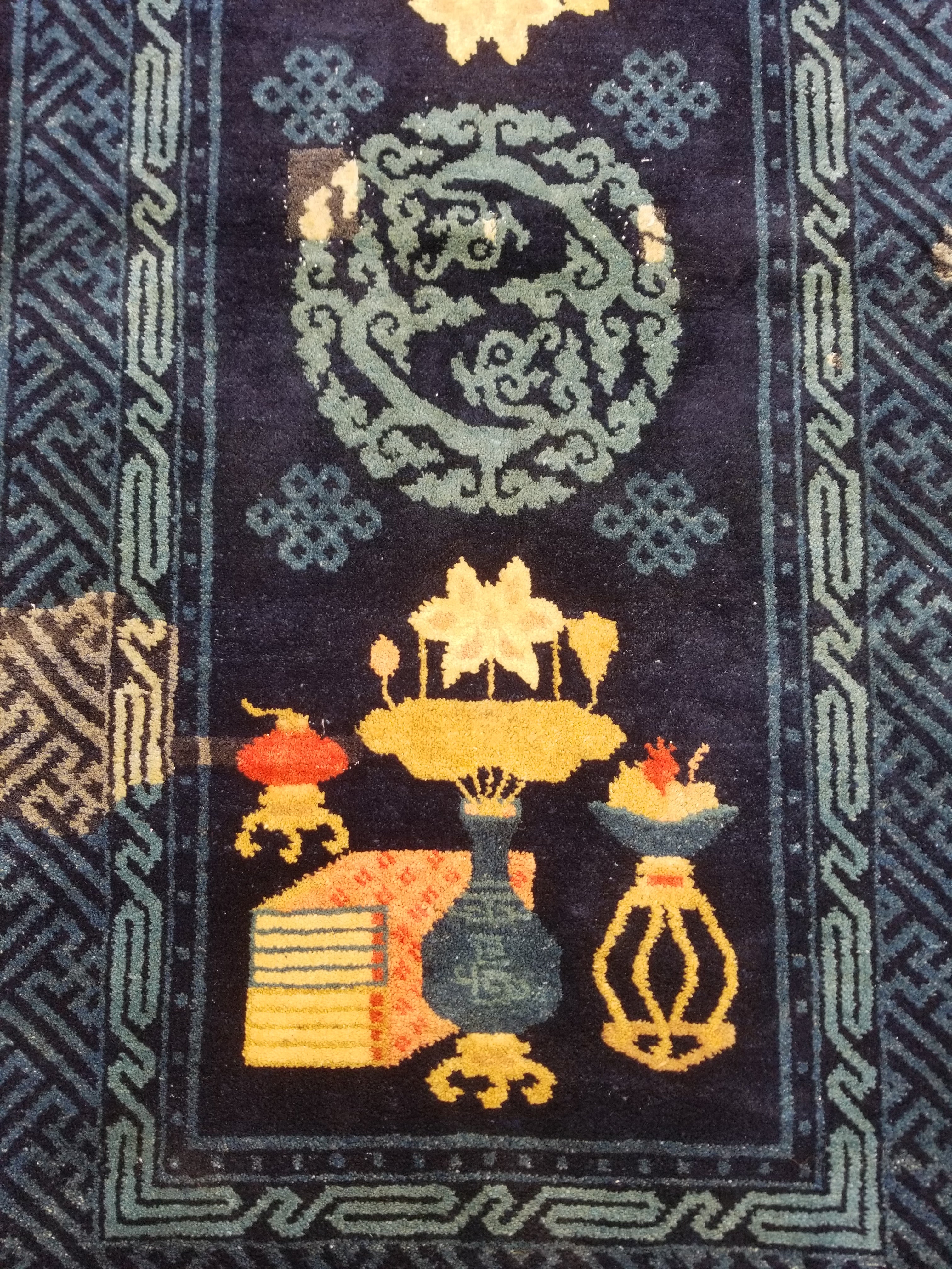 Antique Traditional Handmade Chinese Peking Wool Multicolor Rug 134x67cm