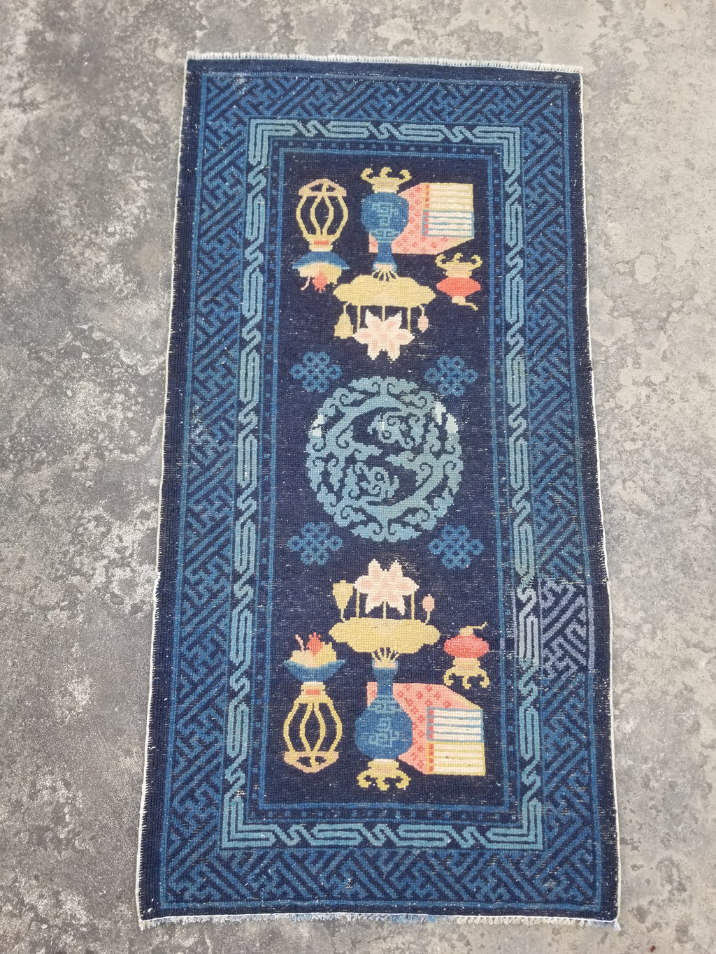 Antique Traditional Handmade Chinese Peking Wool Multicolor Rug 134x67cm