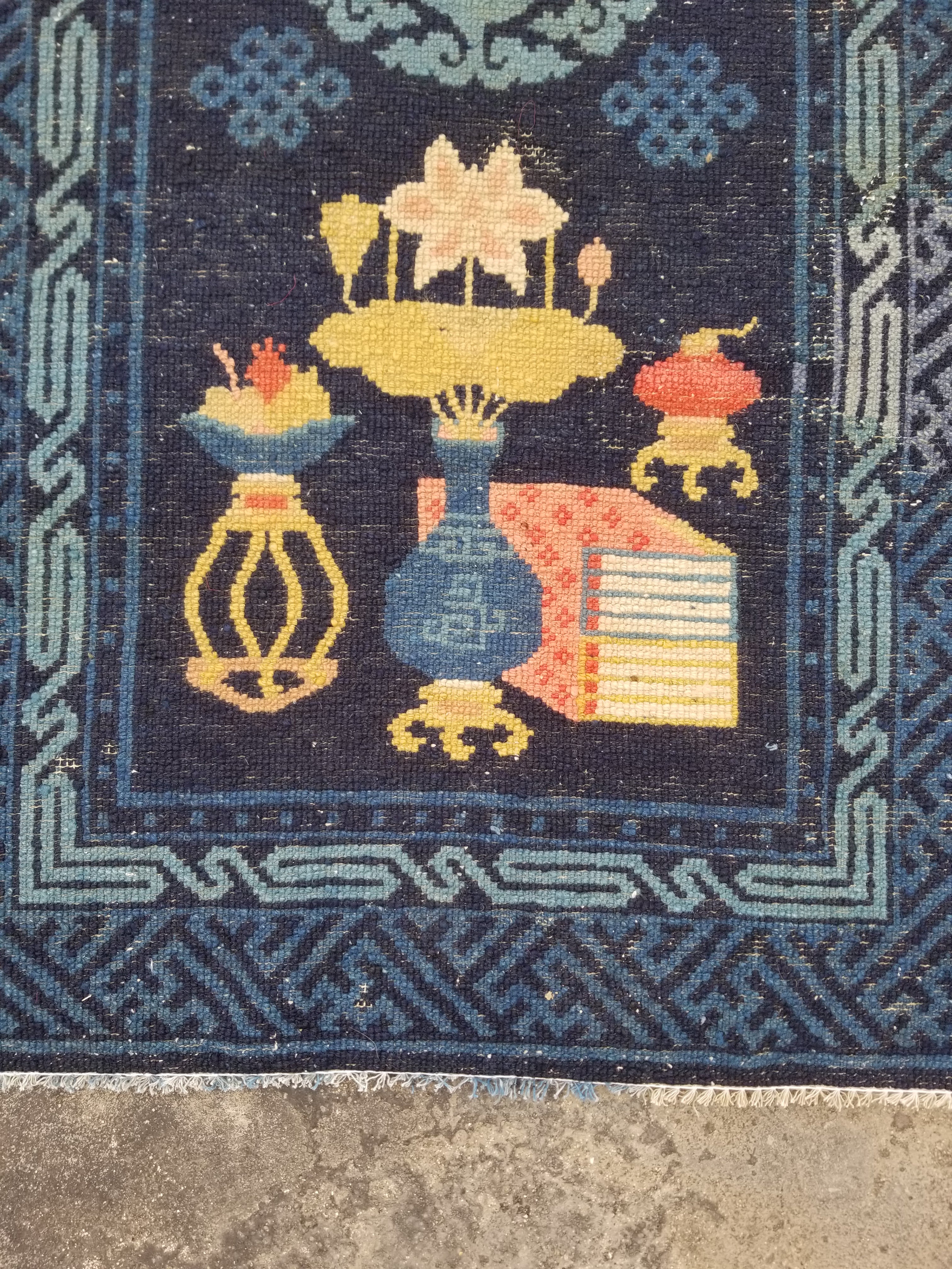 Antique Traditional Handmade Chinese Peking Wool Multicolor Rug 134x67cm