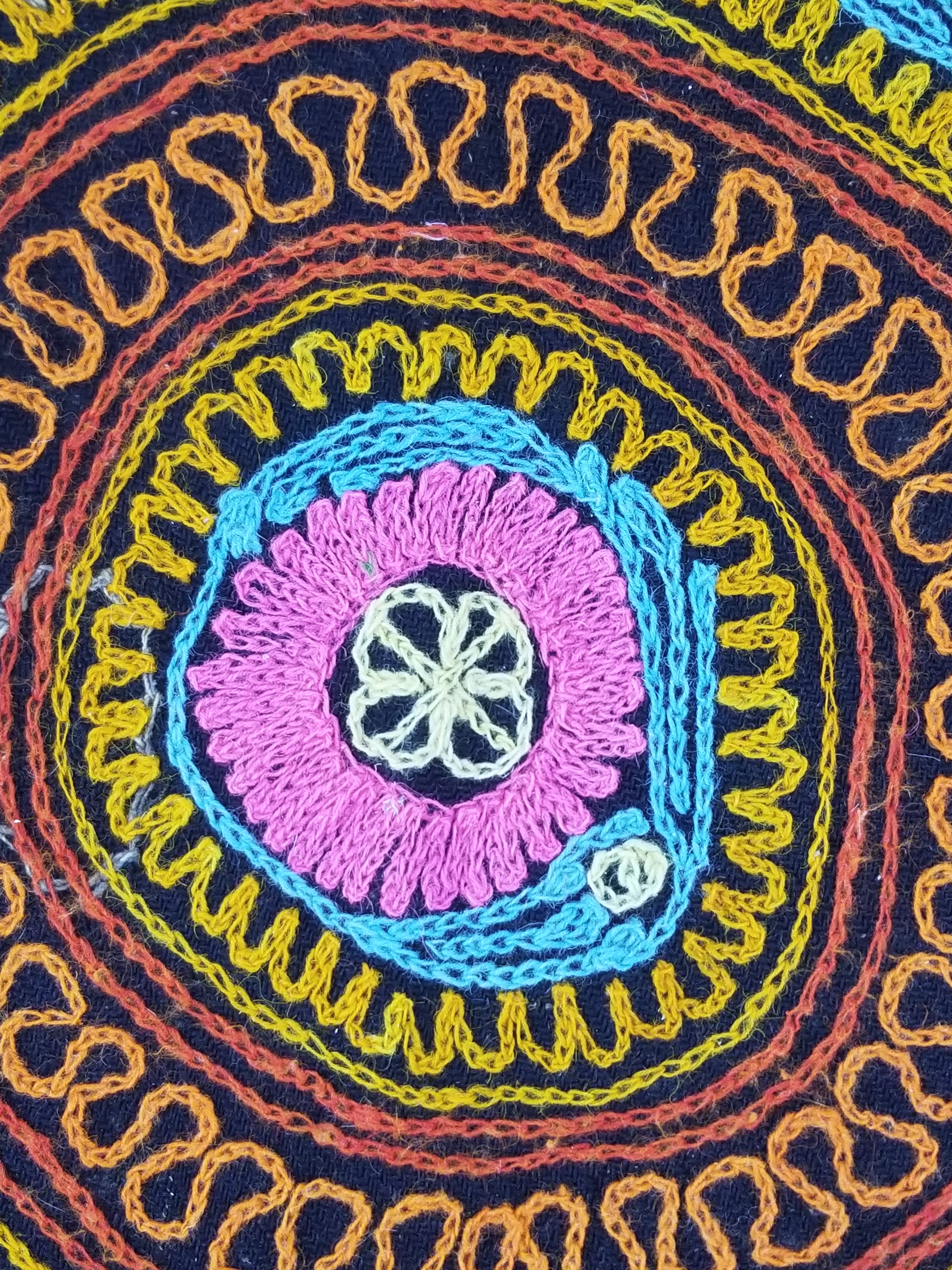 Vintage Kashmiri Fine Chain Stitch Embroidered Mandala Design Textile 260x170cm