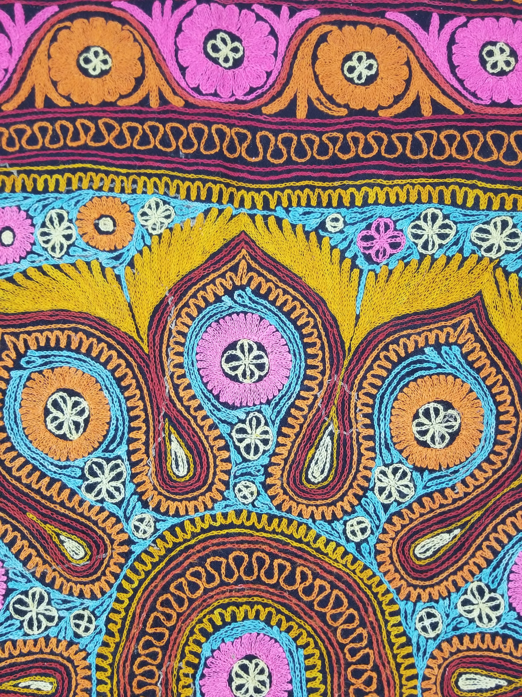 Vintage Kashmiri Fine Chain Stitch Embroidered Mandala Design Textile 260x170cm