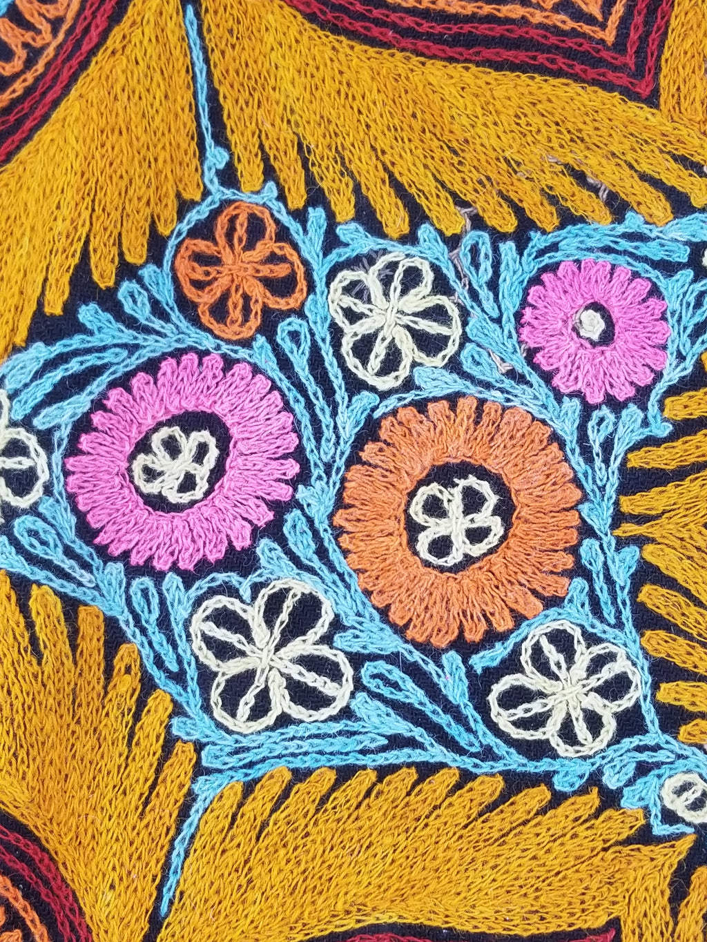 Vintage Kashmiri Fine Chain Stitch Embroidered Mandala Design Textile 260x170cm