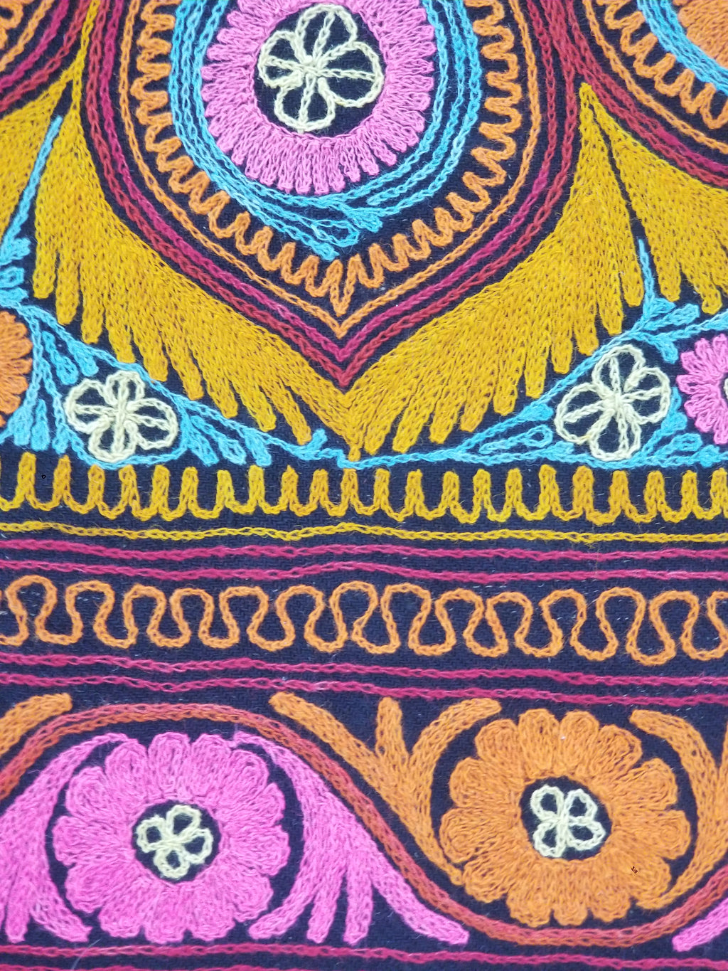 Vintage Kashmiri Fine Chain Stitch Embroidered Mandala Design Textile 260x170cm