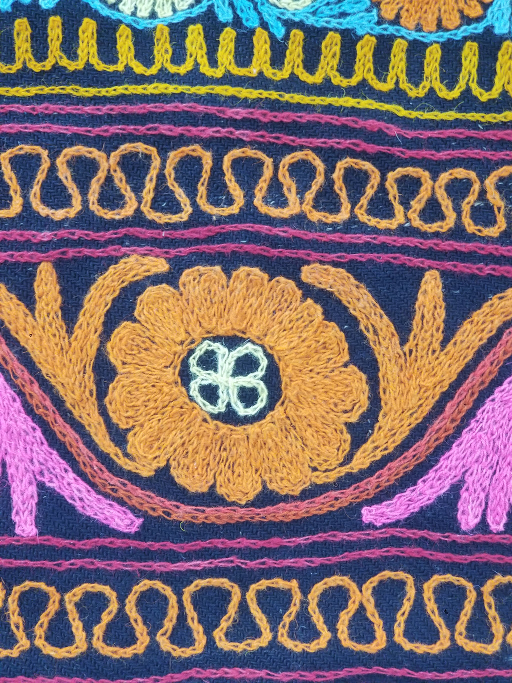 Vintage Kashmiri Fine Chain Stitch Embroidered Mandala Design Textile 260x170cm