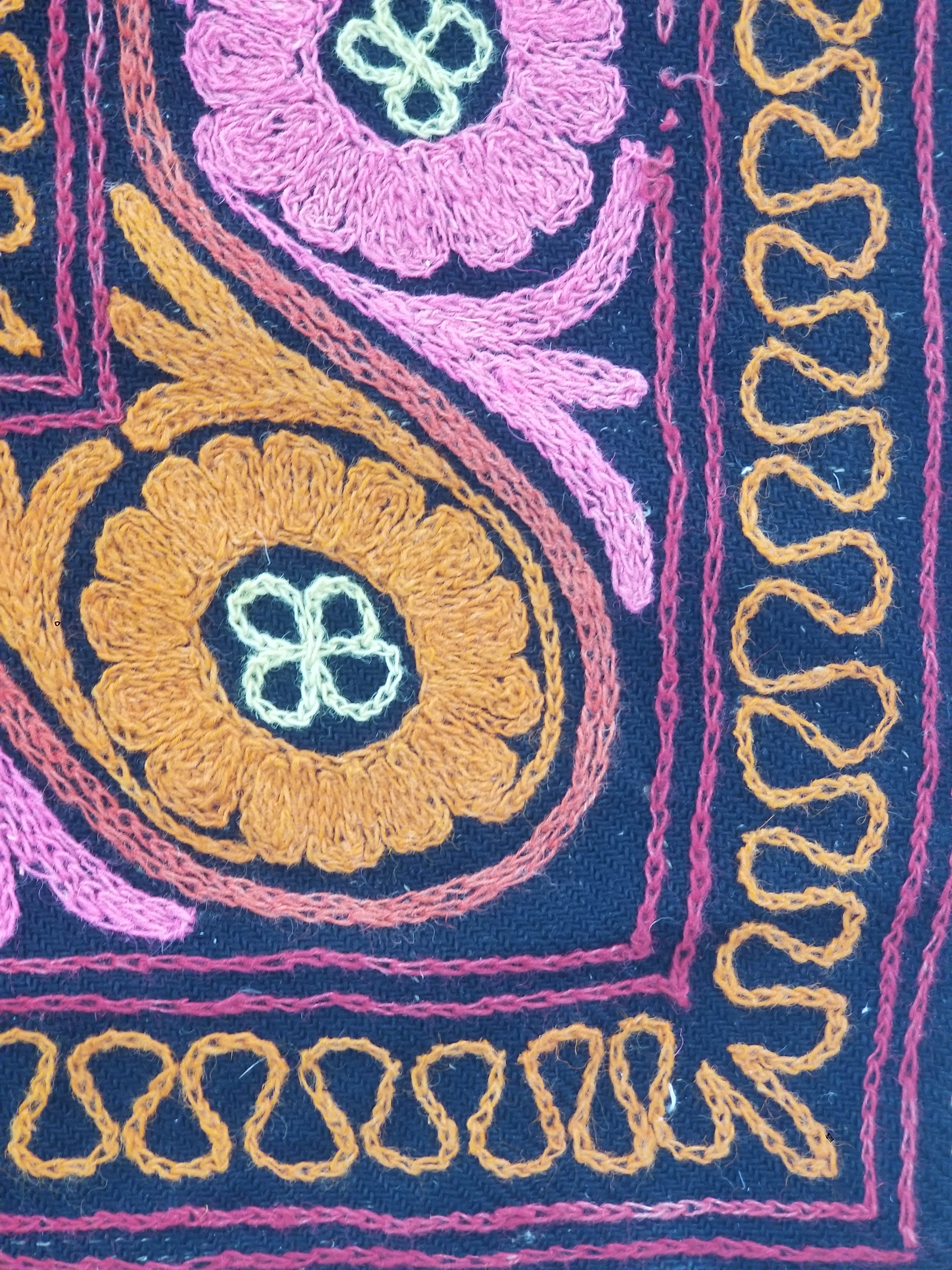 Vintage Kashmiri Fine Chain Stitch Embroidered Mandala Design Textile 260x170cm