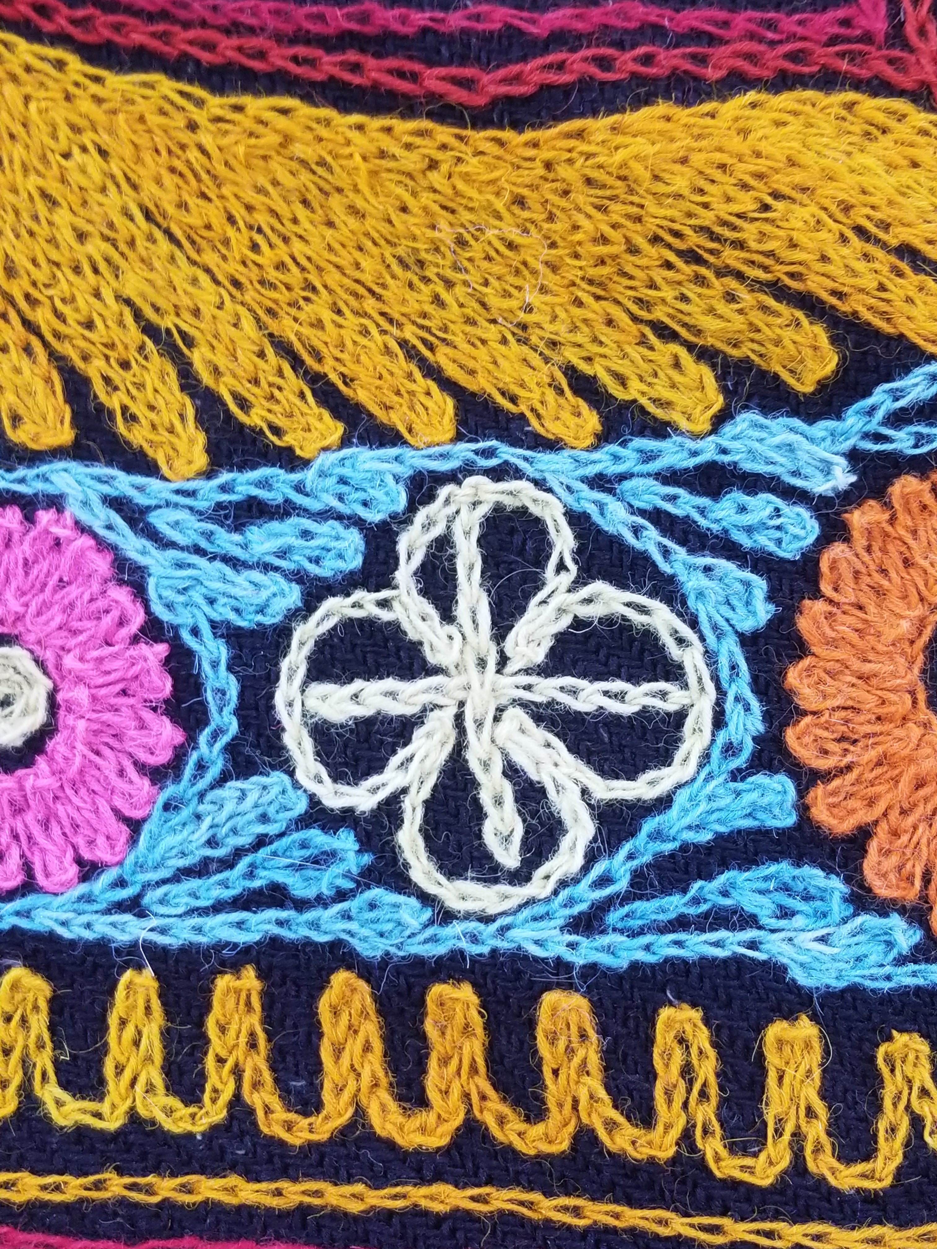 Vintage Kashmiri Fine Chain Stitch Embroidered Mandala Design Textile 260x170cm
