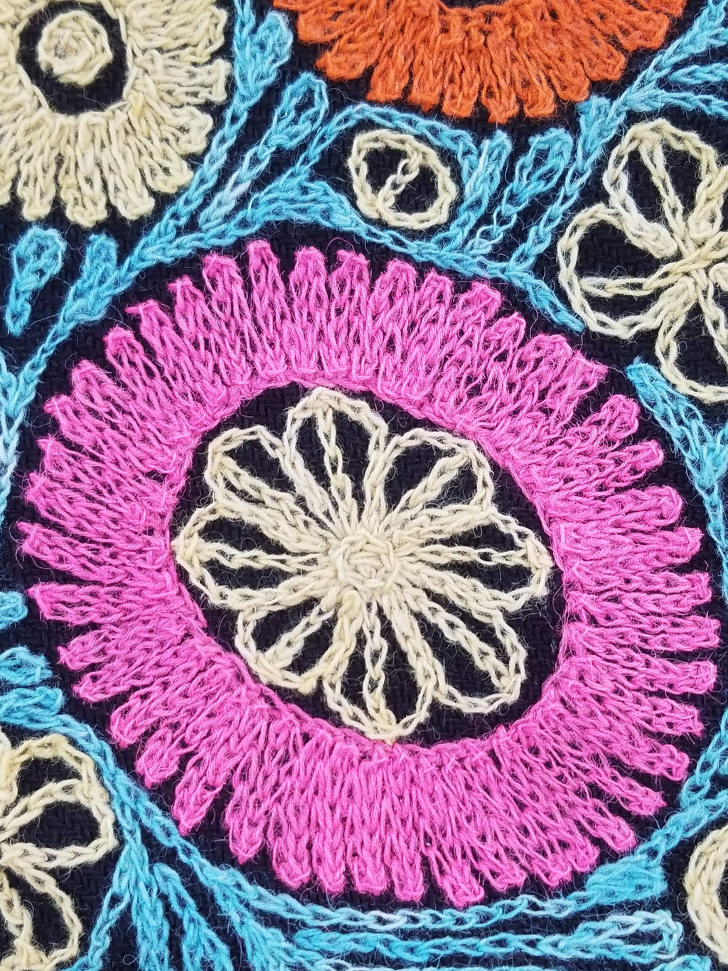 Vintage Kashmiri Fine Chain Stitch Embroidered Mandala Design Textile 260x170cm