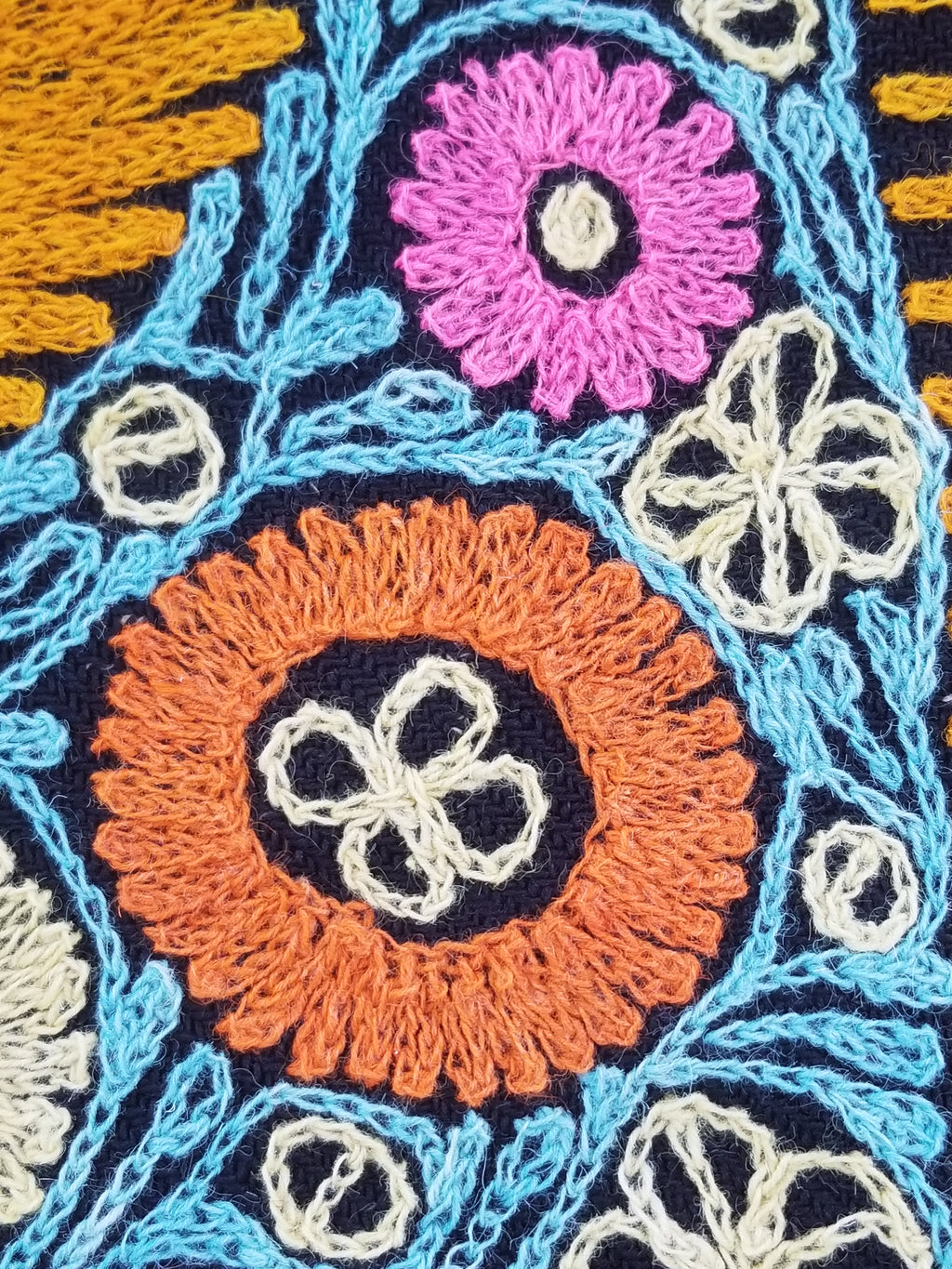 Vintage Kashmiri Fine Chain Stitch Embroidered Mandala Design Textile 260x170cm