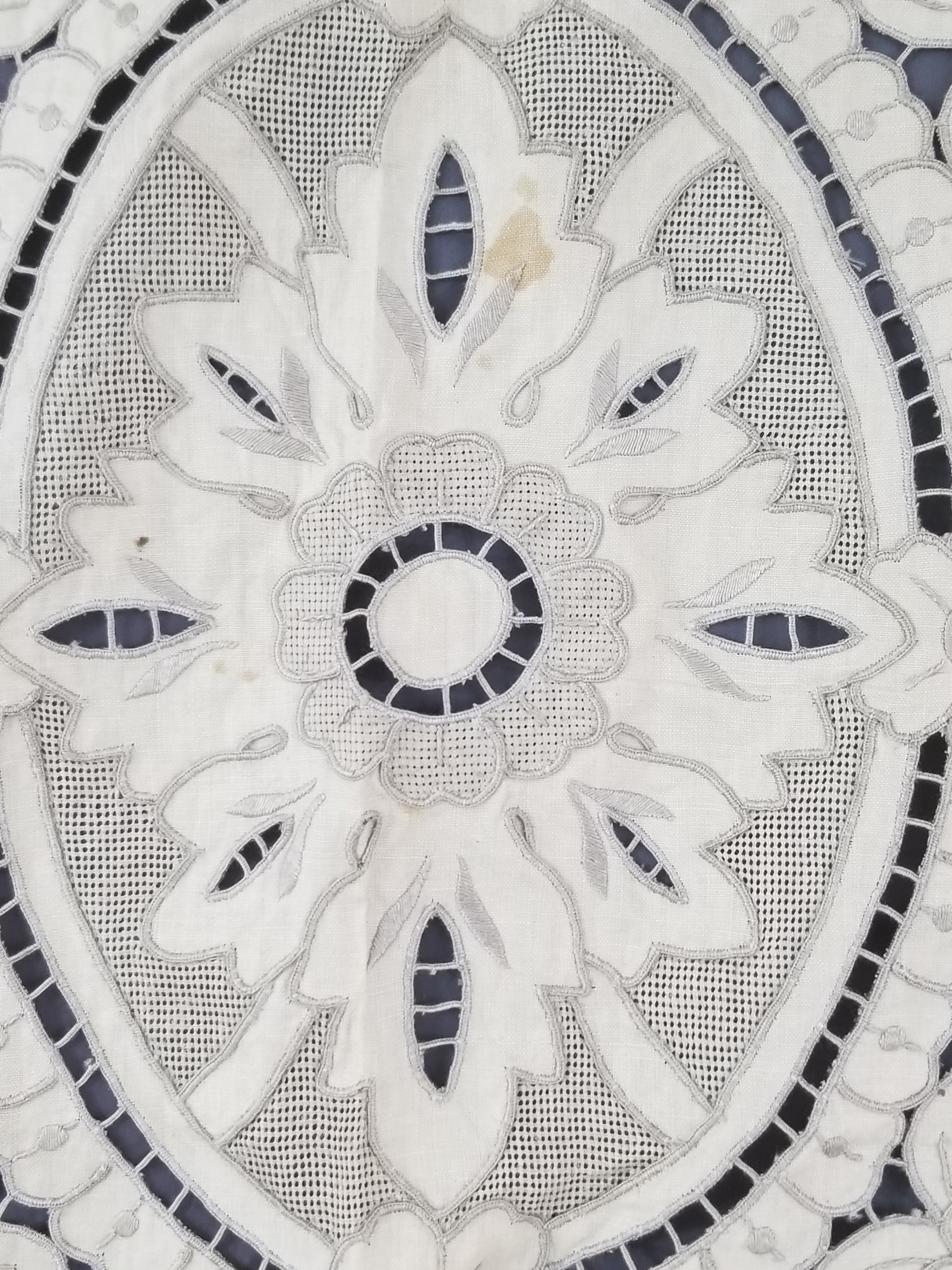 Vintage Madeira Hand Embroidered Cut Work Tablecloth 295x166cm