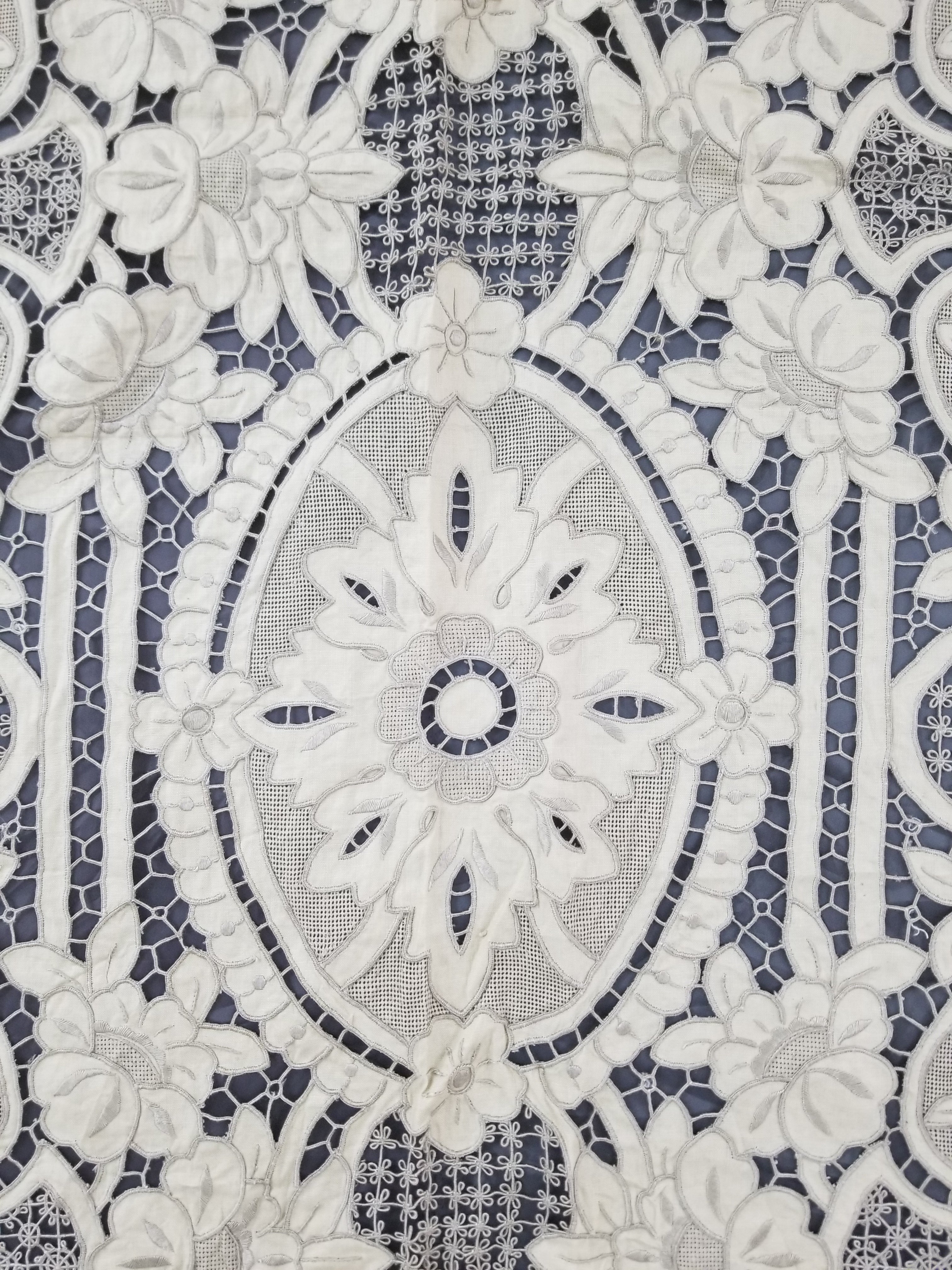 Vintage Madeira Hand Embroidered Cut Work Tablecloth 295x166cm