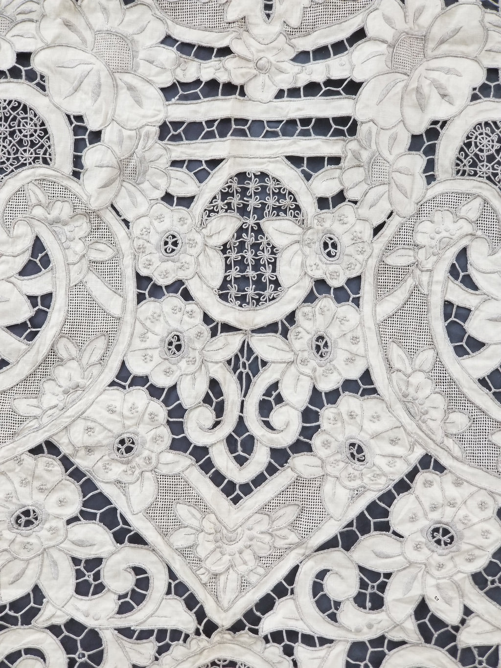 Vintage Madeira Hand Embroidered Cut Work Tablecloth 295x166cm