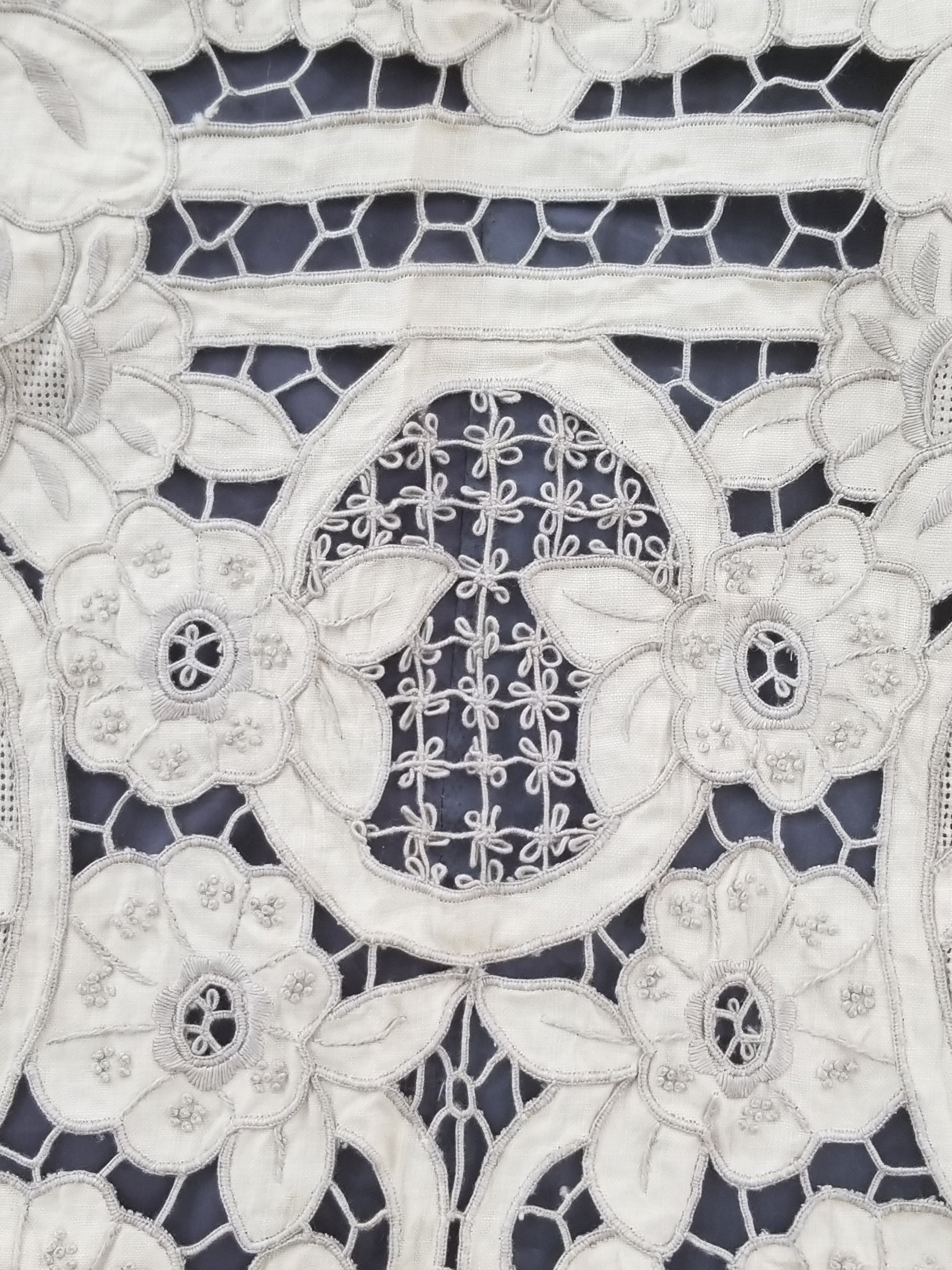 Vintage Madeira Hand Embroidered Cut Work Tablecloth 295x166cm