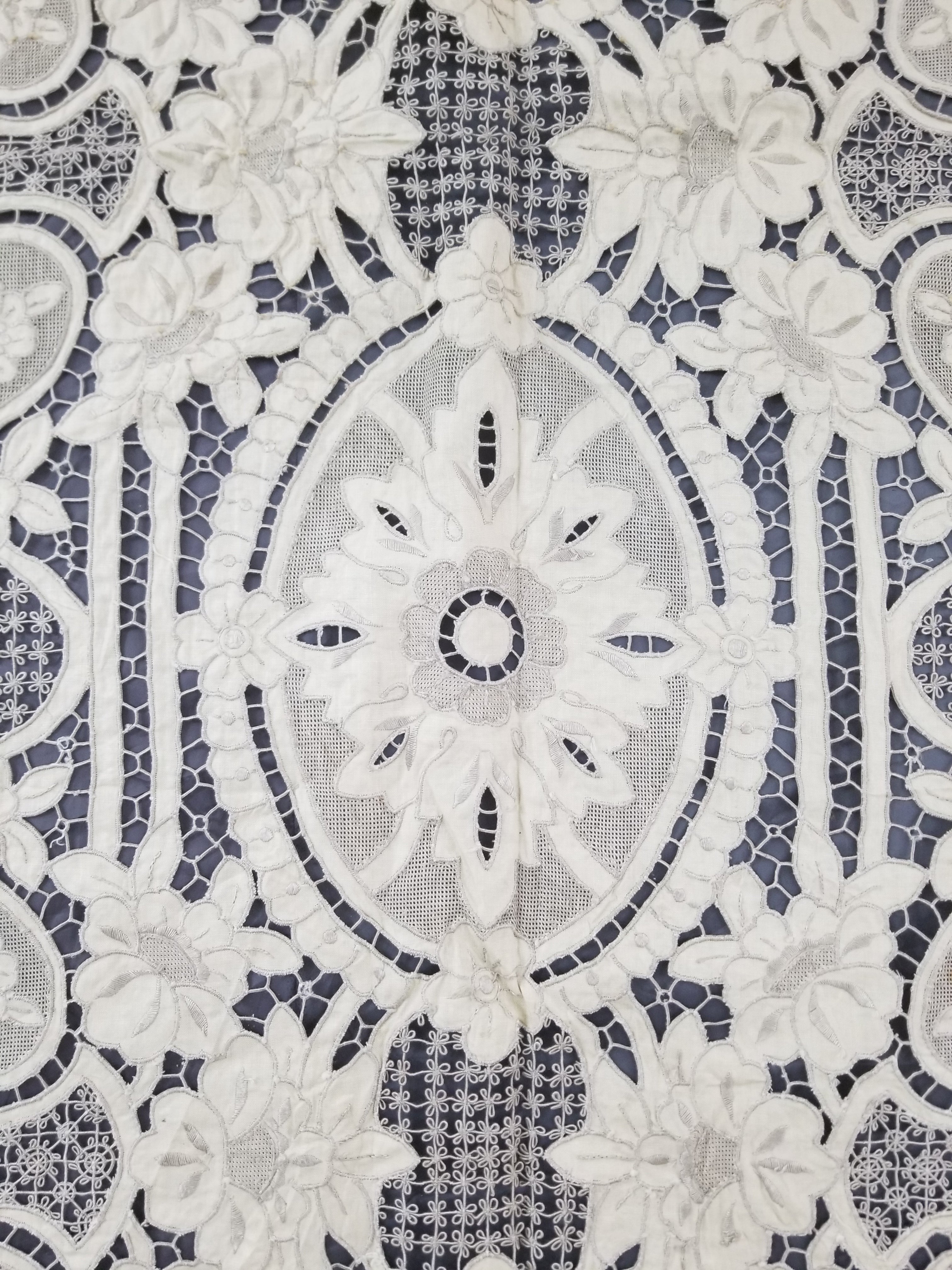 Vintage Madeira Hand Embroidered Cut Work Tablecloth 295x166cm