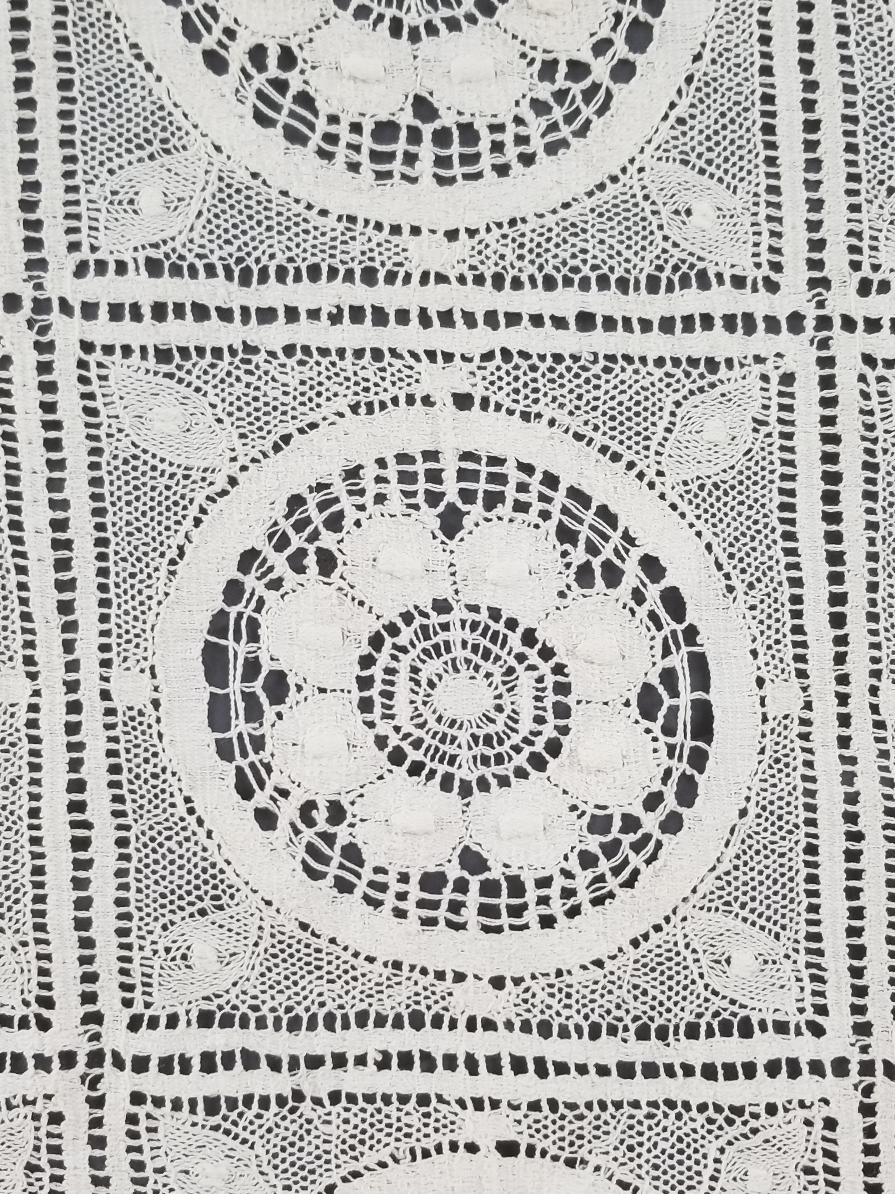 Vintage Itailian Handmade Crocheted Floral Tablecloth 326x224cm