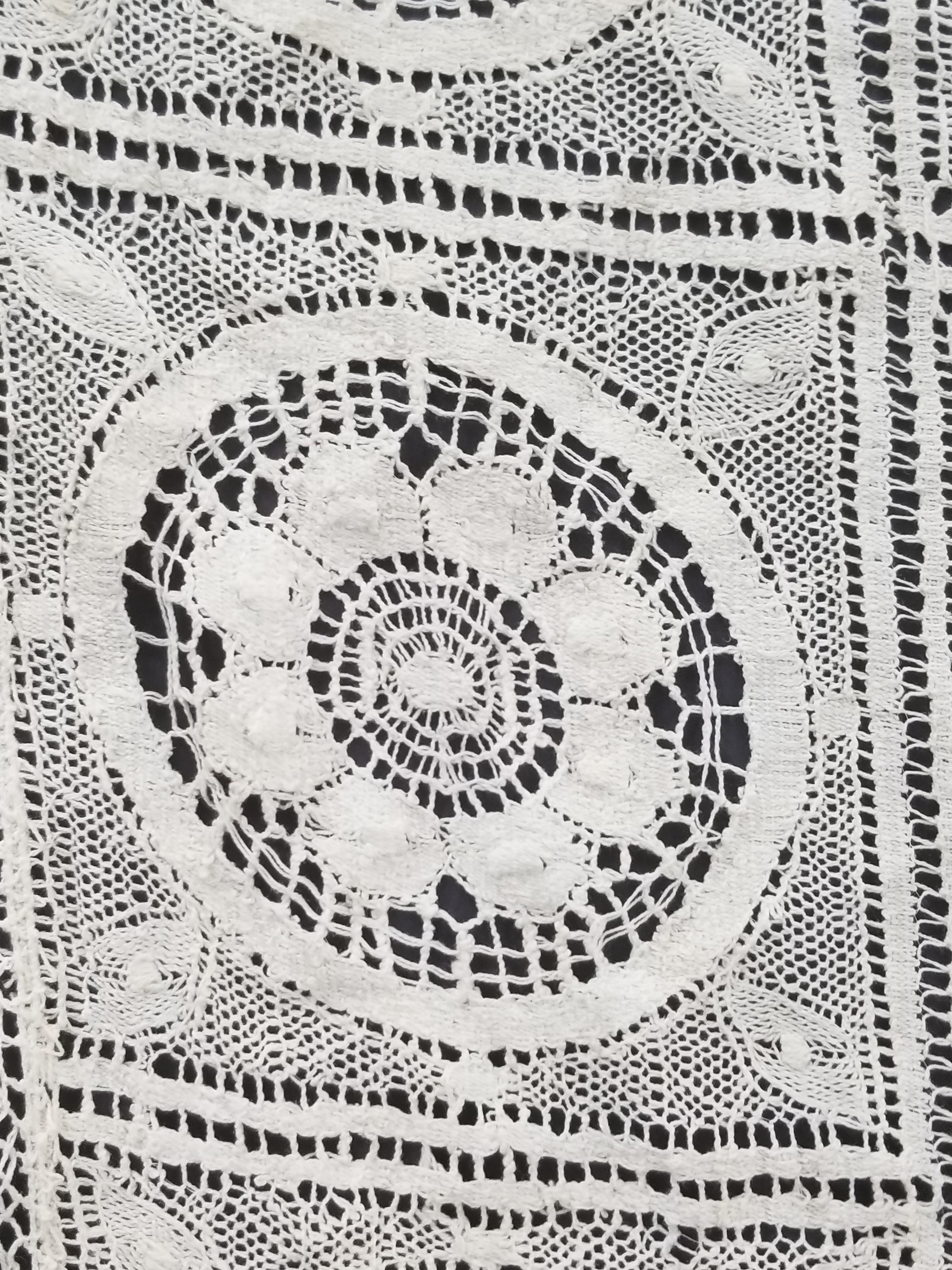 Vintage Itailian Handmade Crocheted Floral Tablecloth 326x224cm