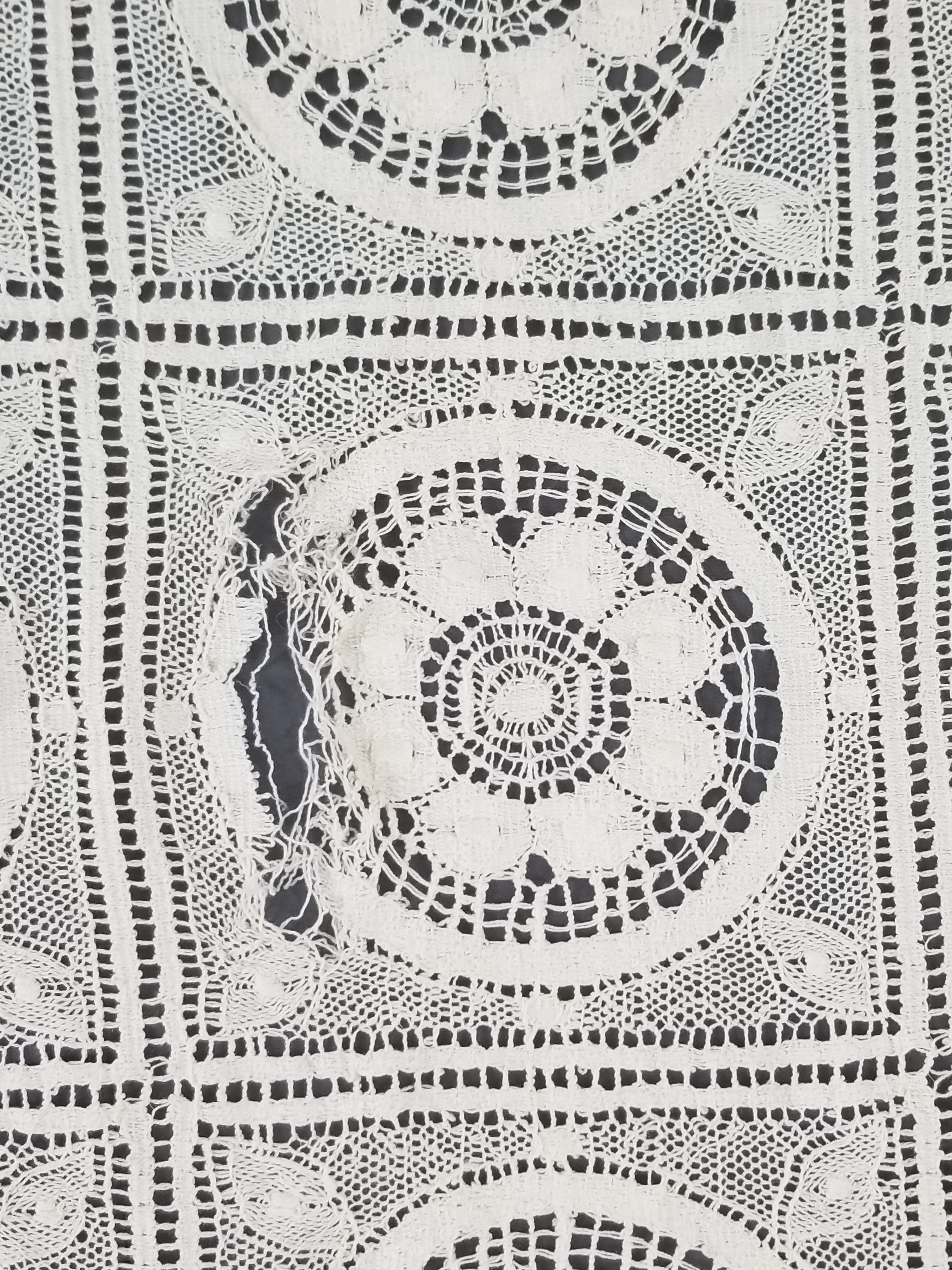 Vintage Itailian Handmade Crocheted Floral Tablecloth 326x224cm