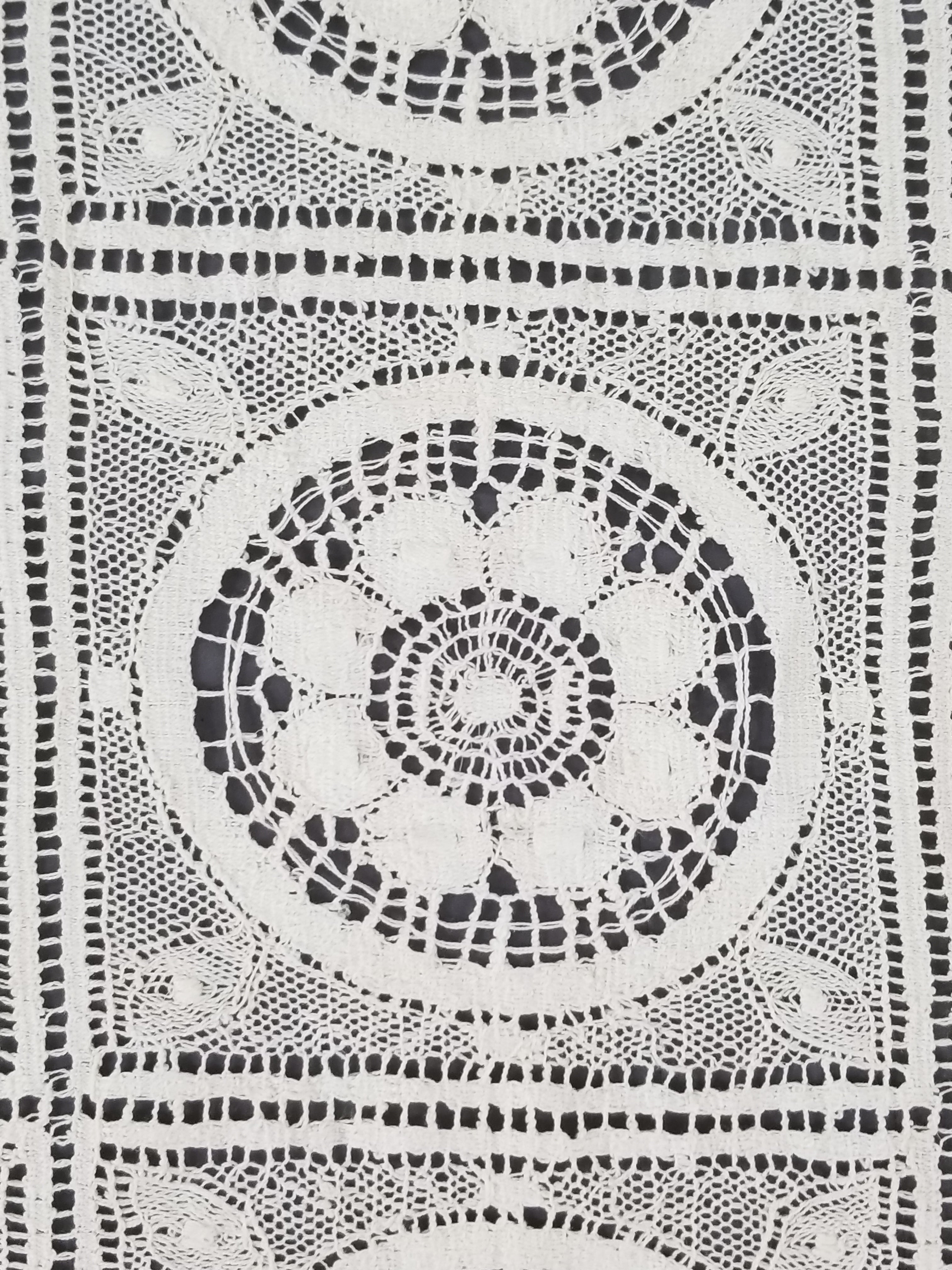 Vintage Itailian Handmade Crocheted Floral Tablecloth 326x224cm