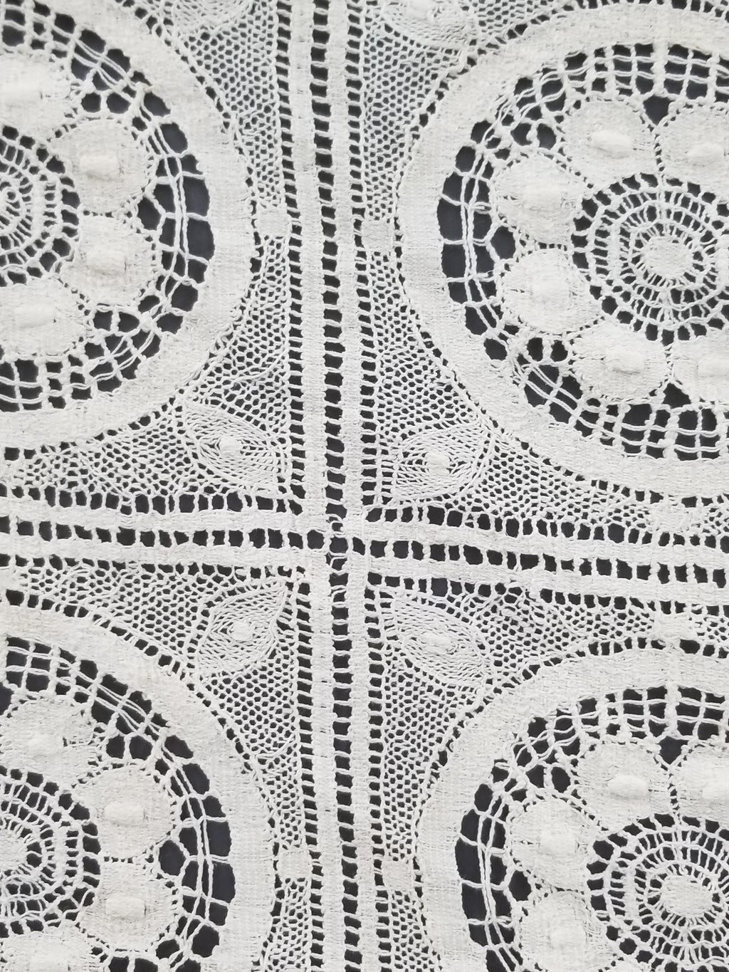 Vintage Itailian Handmade Crocheted Floral Tablecloth 326x224cm