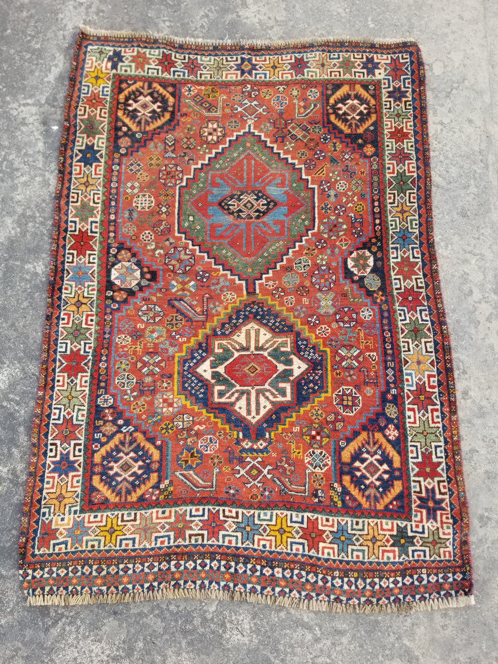 Distressed Antique Traditional Handmade Caucasian Kazak Wool Rug 152x103cm
