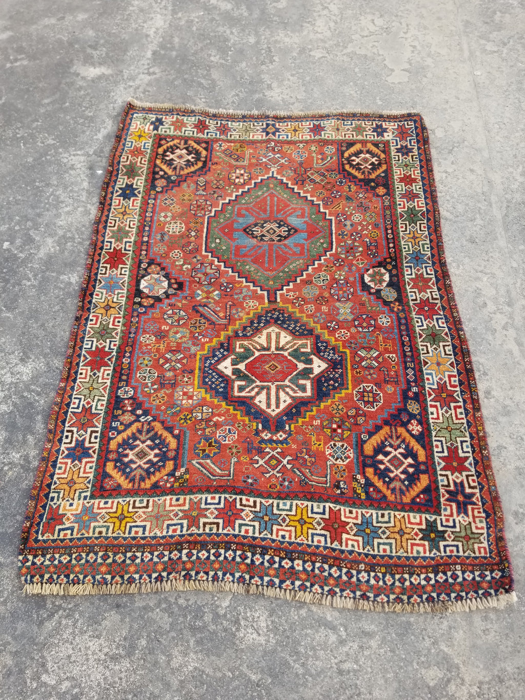 Distressed Antique Traditional Handmade Caucasian Kazak Wool Rug 152x103cm