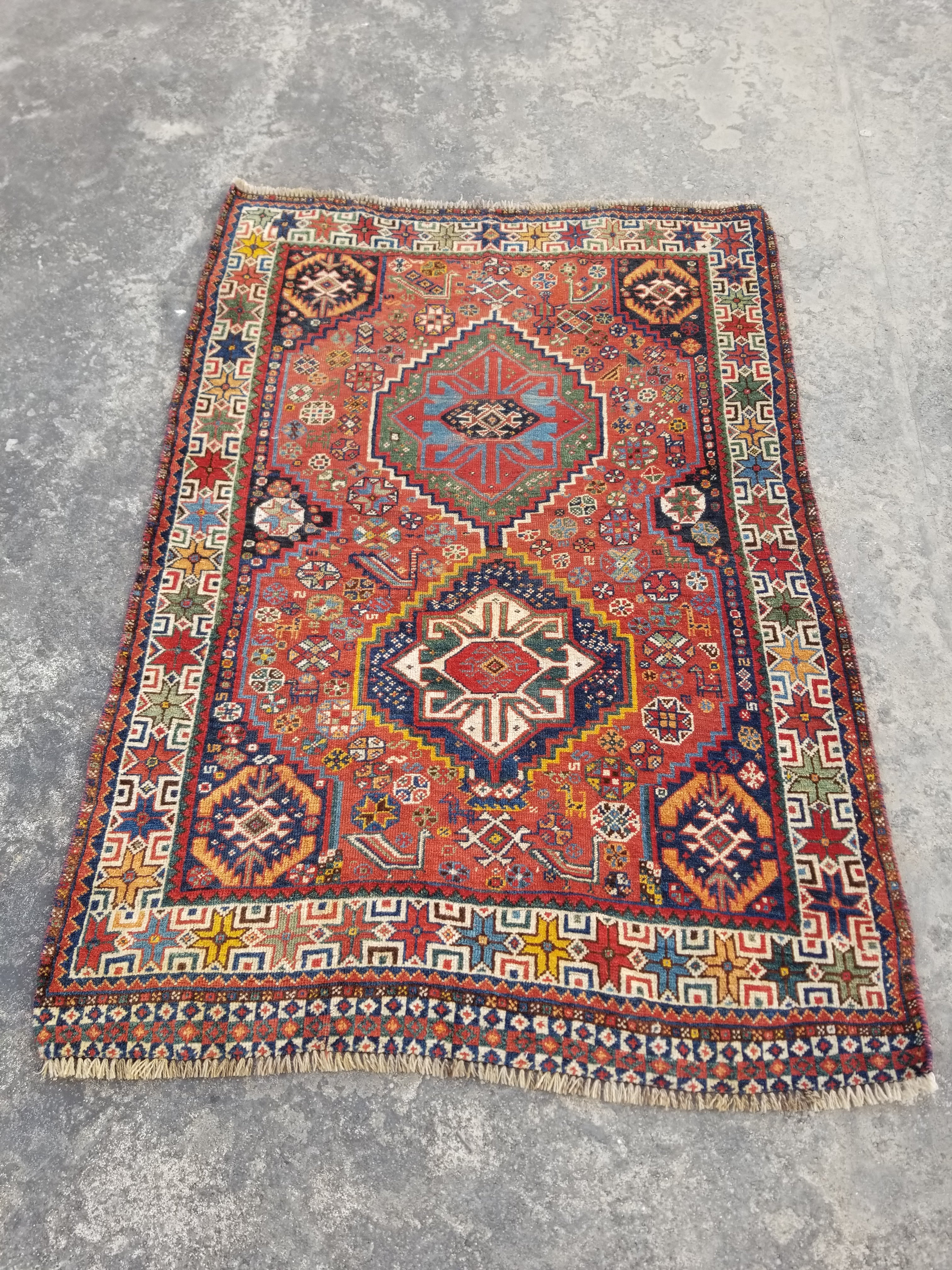 Distressed Antique Traditional Handmade Caucasian Kazak Wool Rug 152x103cm
