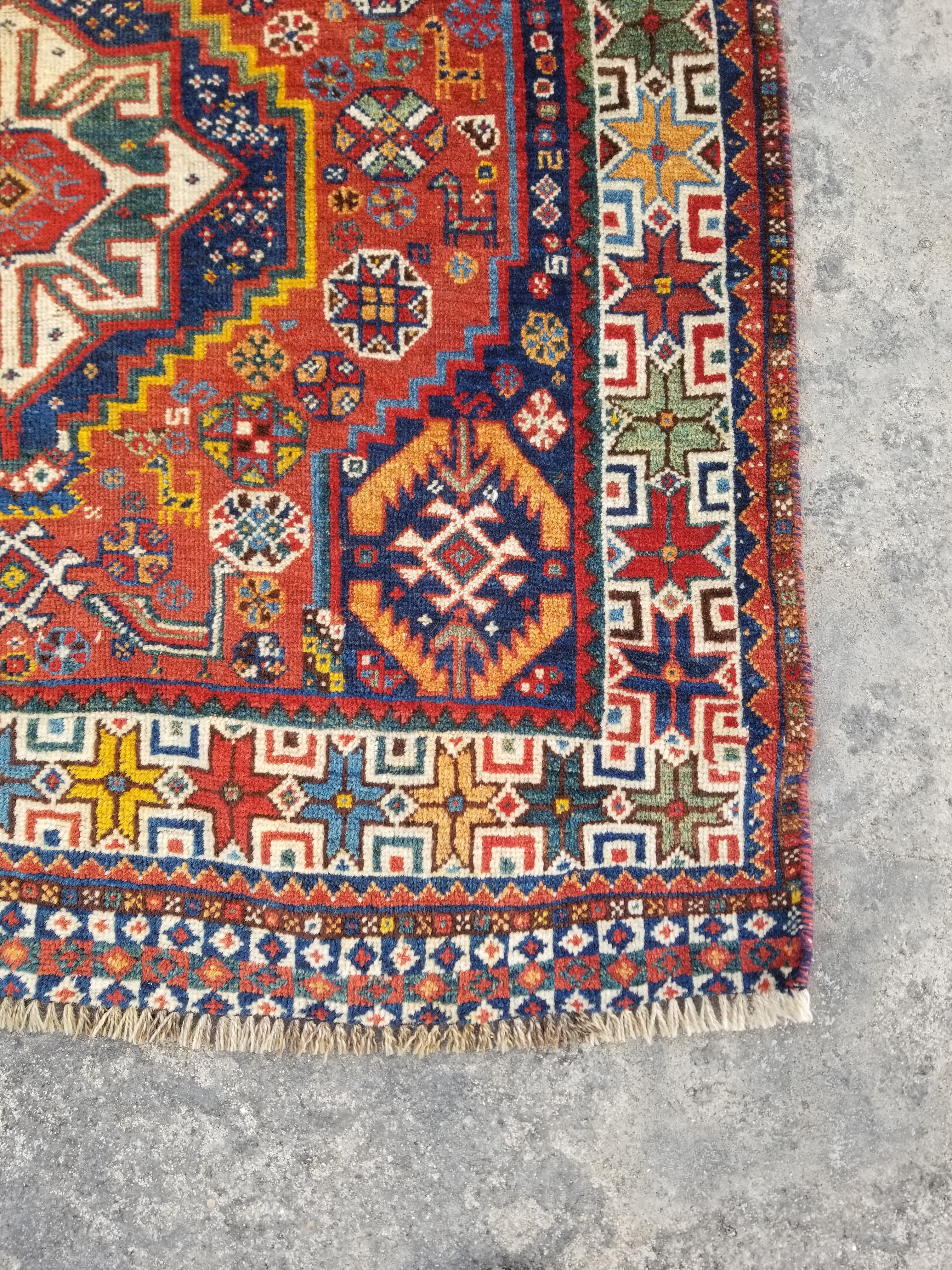 Distressed Antique Traditional Handmade Caucasian Kazak Wool Rug 152x103cm