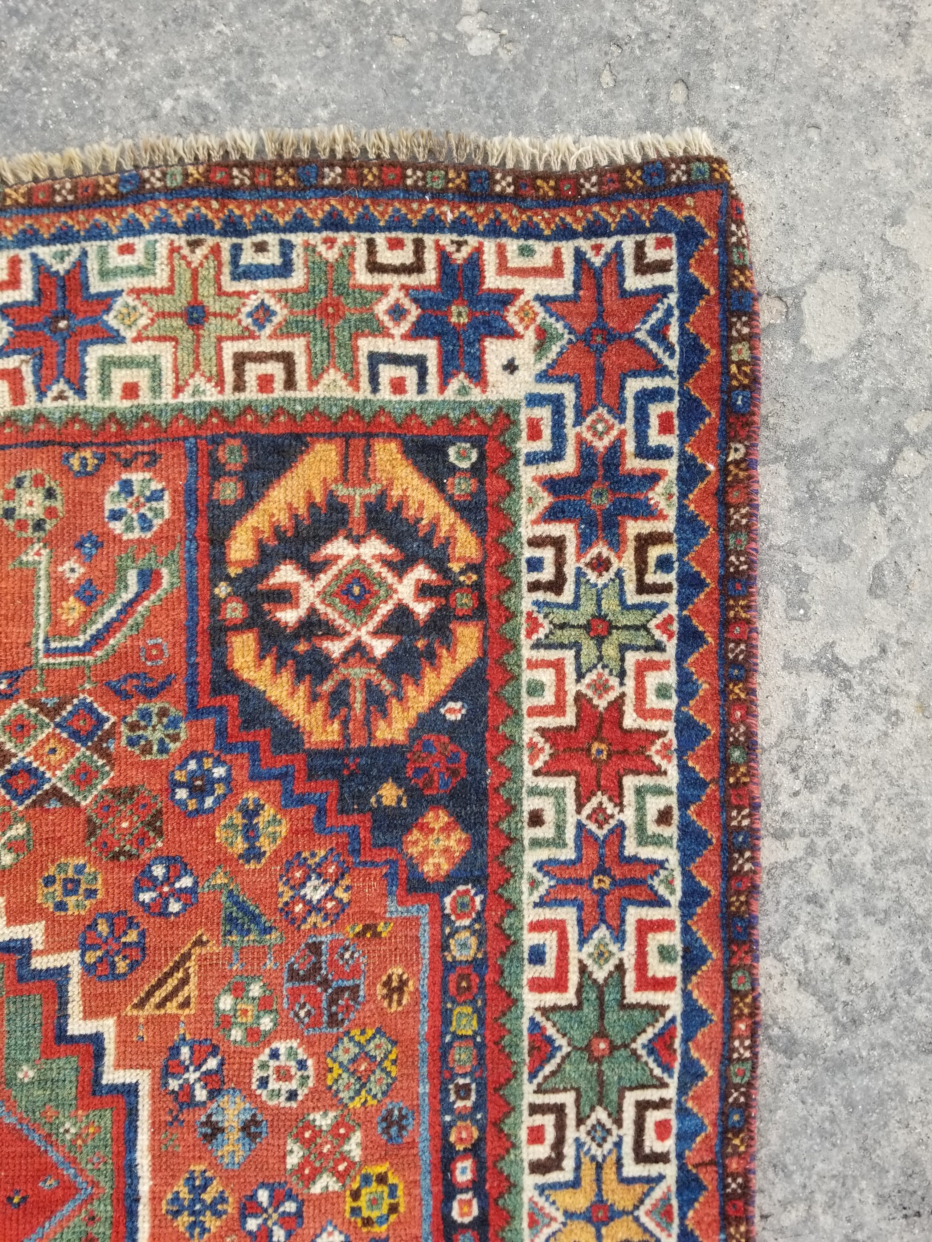 Distressed Antique Traditional Handmade Caucasian Kazak Wool Rug 152x103cm
