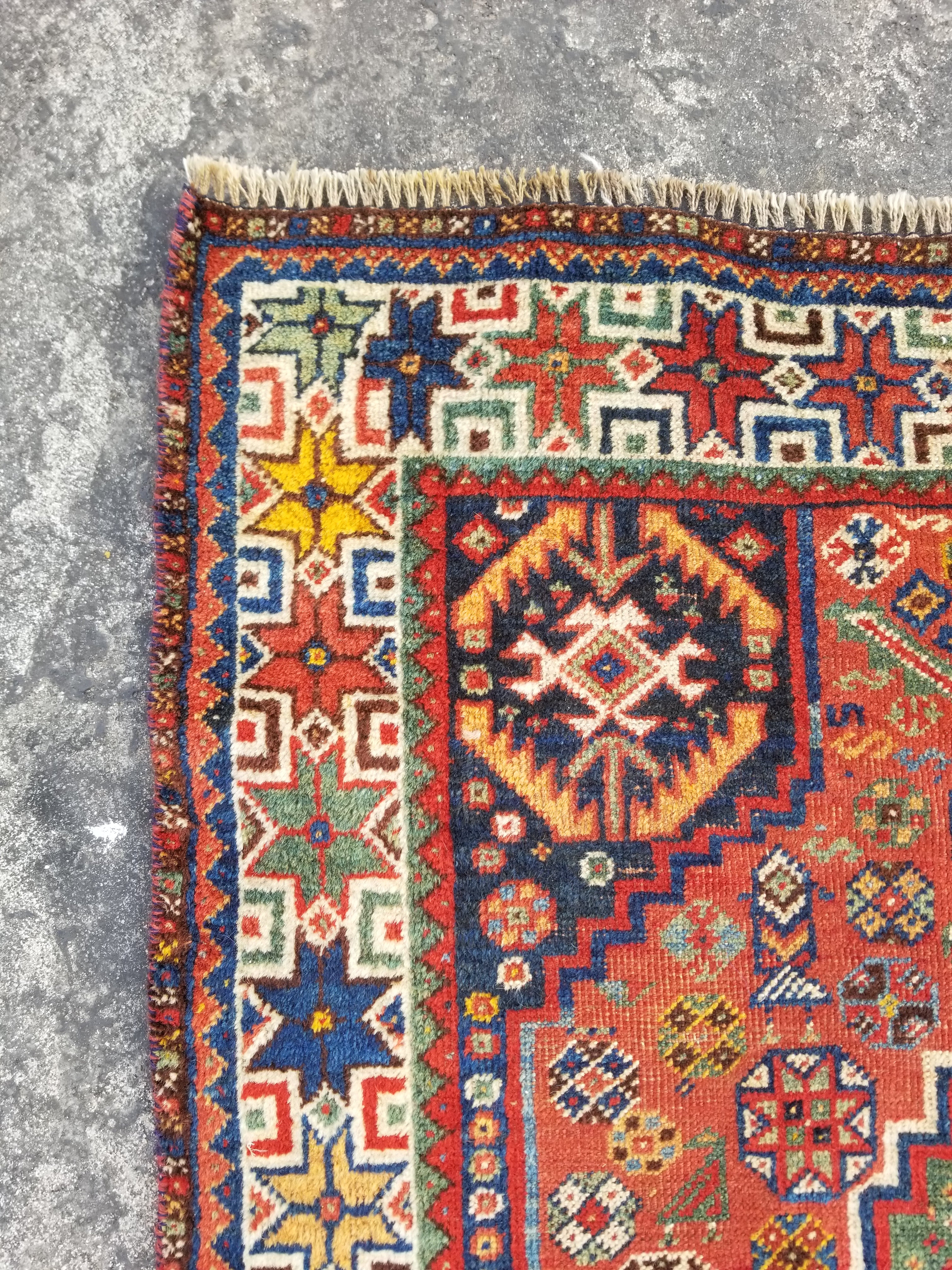 Distressed Antique Traditional Handmade Caucasian Kazak Wool Rug 152x103cm