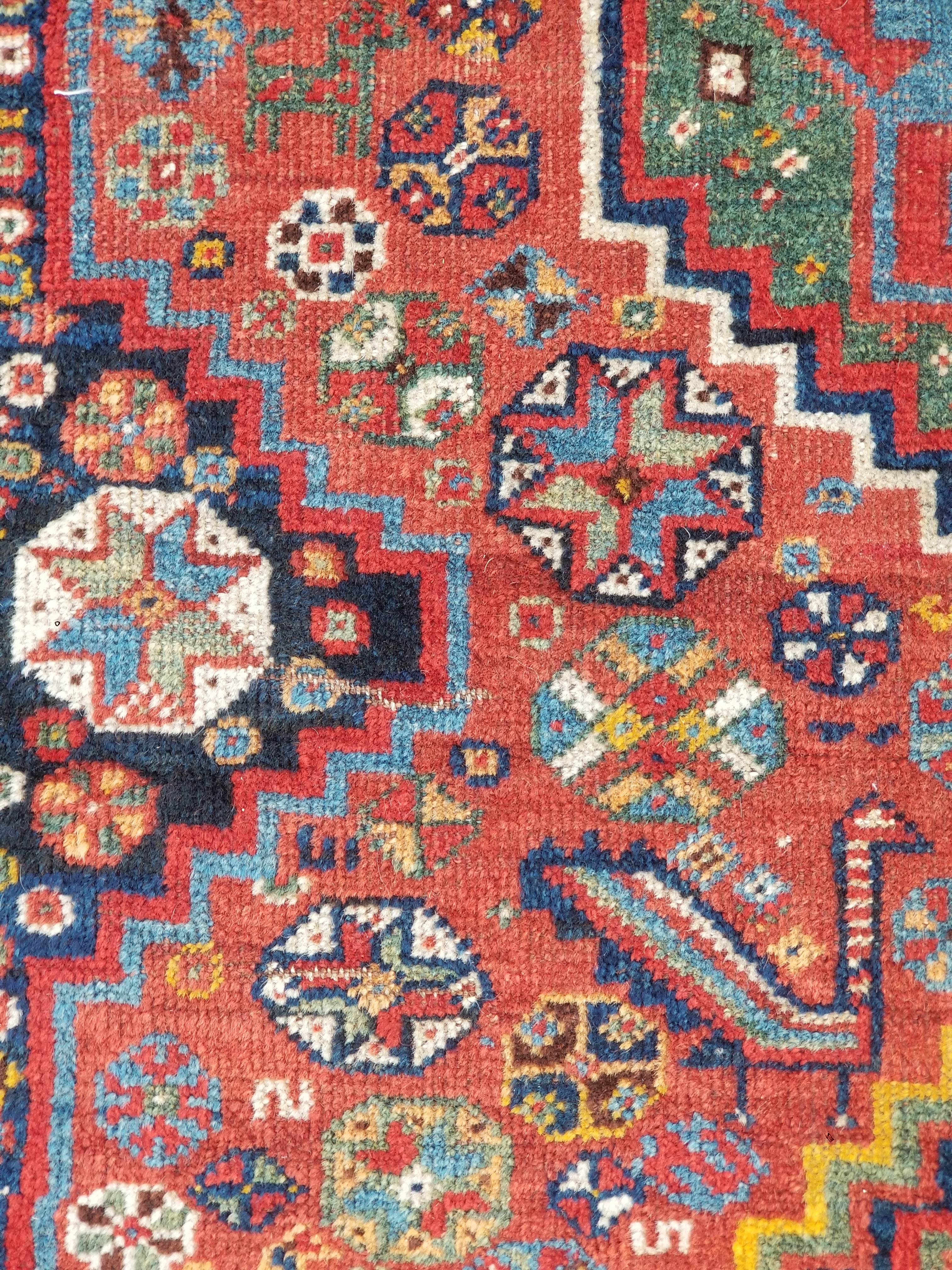 Distressed Antique Traditional Handmade Caucasian Kazak Wool Rug 152x103cm