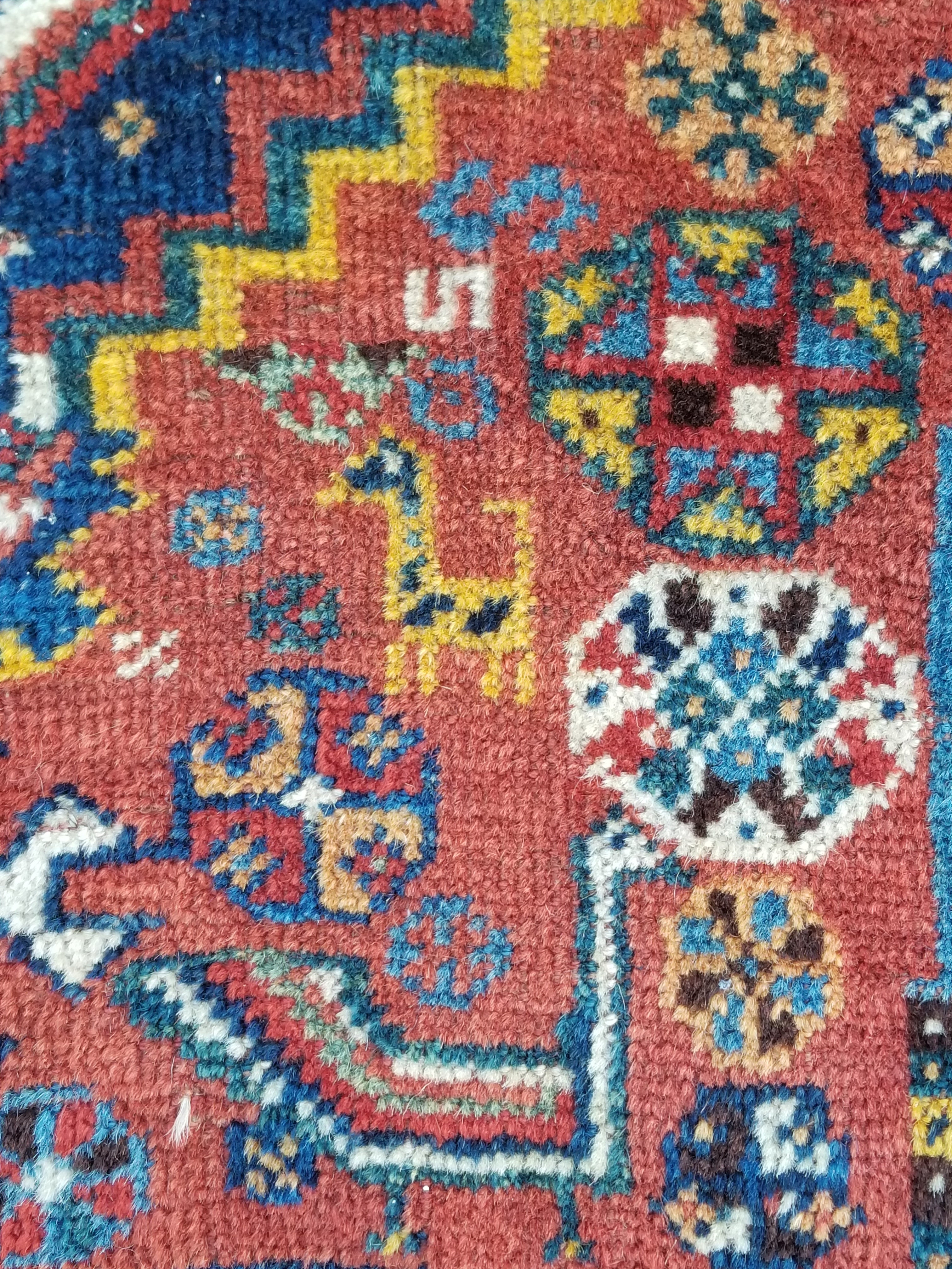 Distressed Antique Traditional Handmade Caucasian Kazak Wool Rug 152x103cm