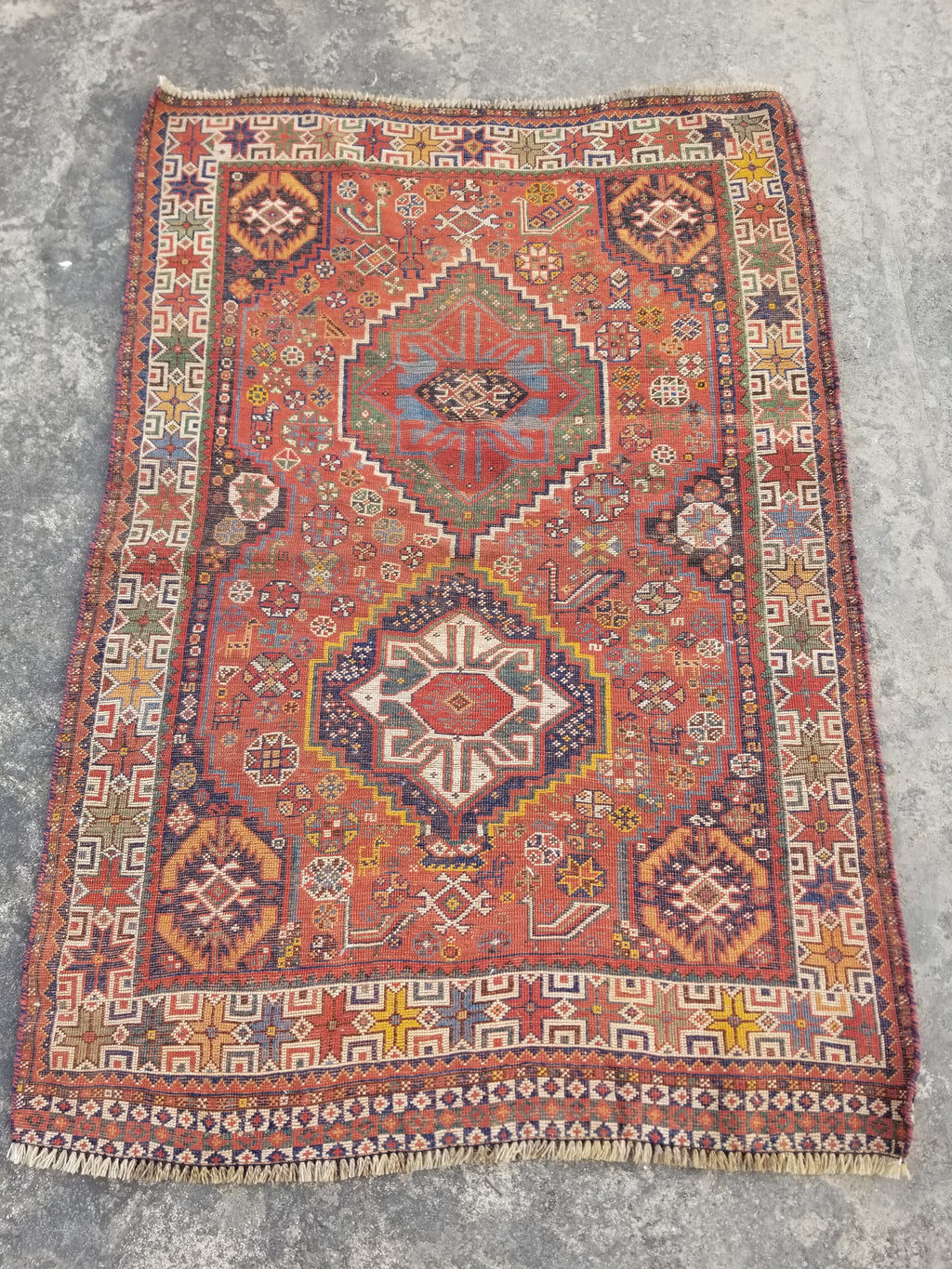 Distressed Antique Traditional Handmade Caucasian Kazak Wool Rug 152x103cm