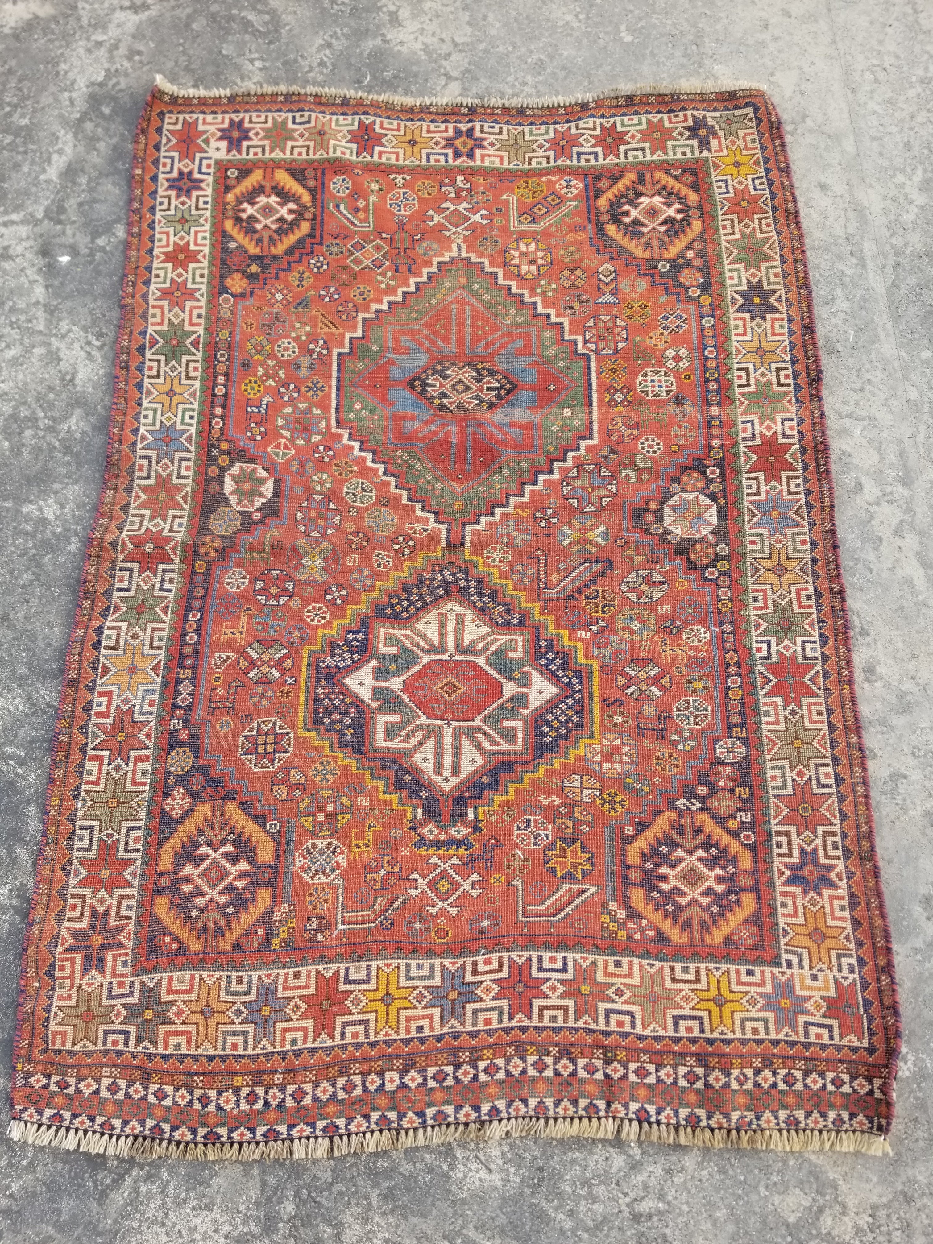 Distressed Antique Traditional Handmade Caucasian Kazak Wool Rug 152x103cm