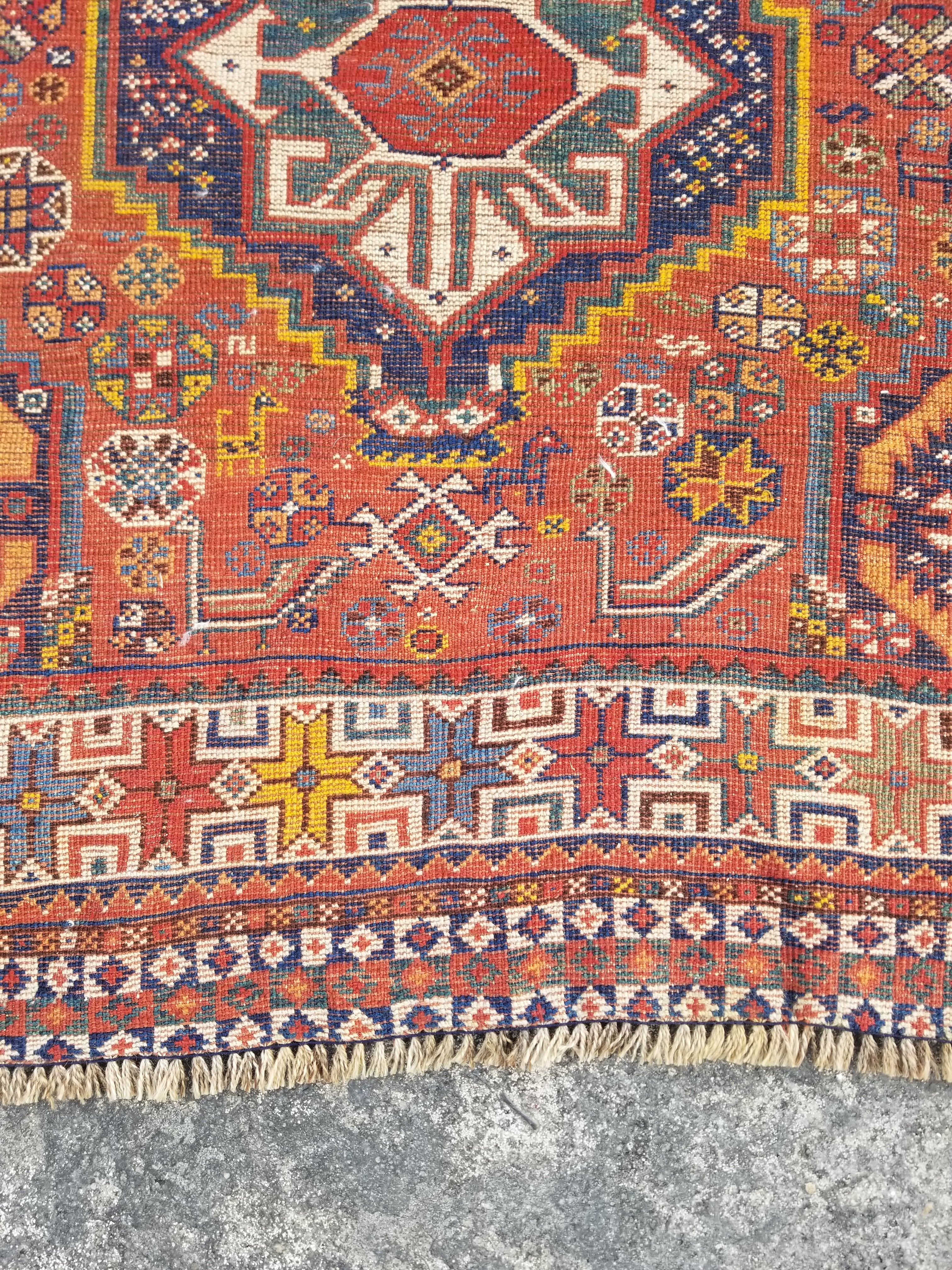Distressed Antique Traditional Handmade Caucasian Kazak Wool Rug 152x103cm