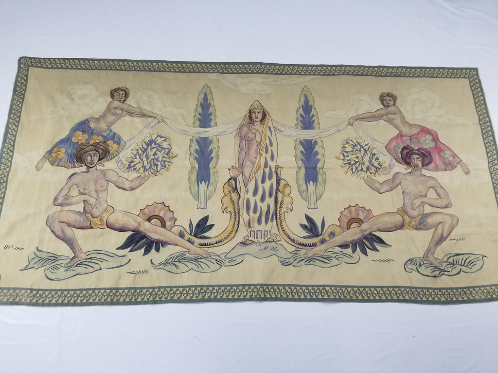 Antique 18thC French Aubusson Handwoven Wall Hanging Tapestry with Sign 192x145cm