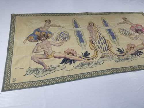 Antique 18thC French Aubusson Handwoven Wall Hanging Tapestry with Sign 192x145cm