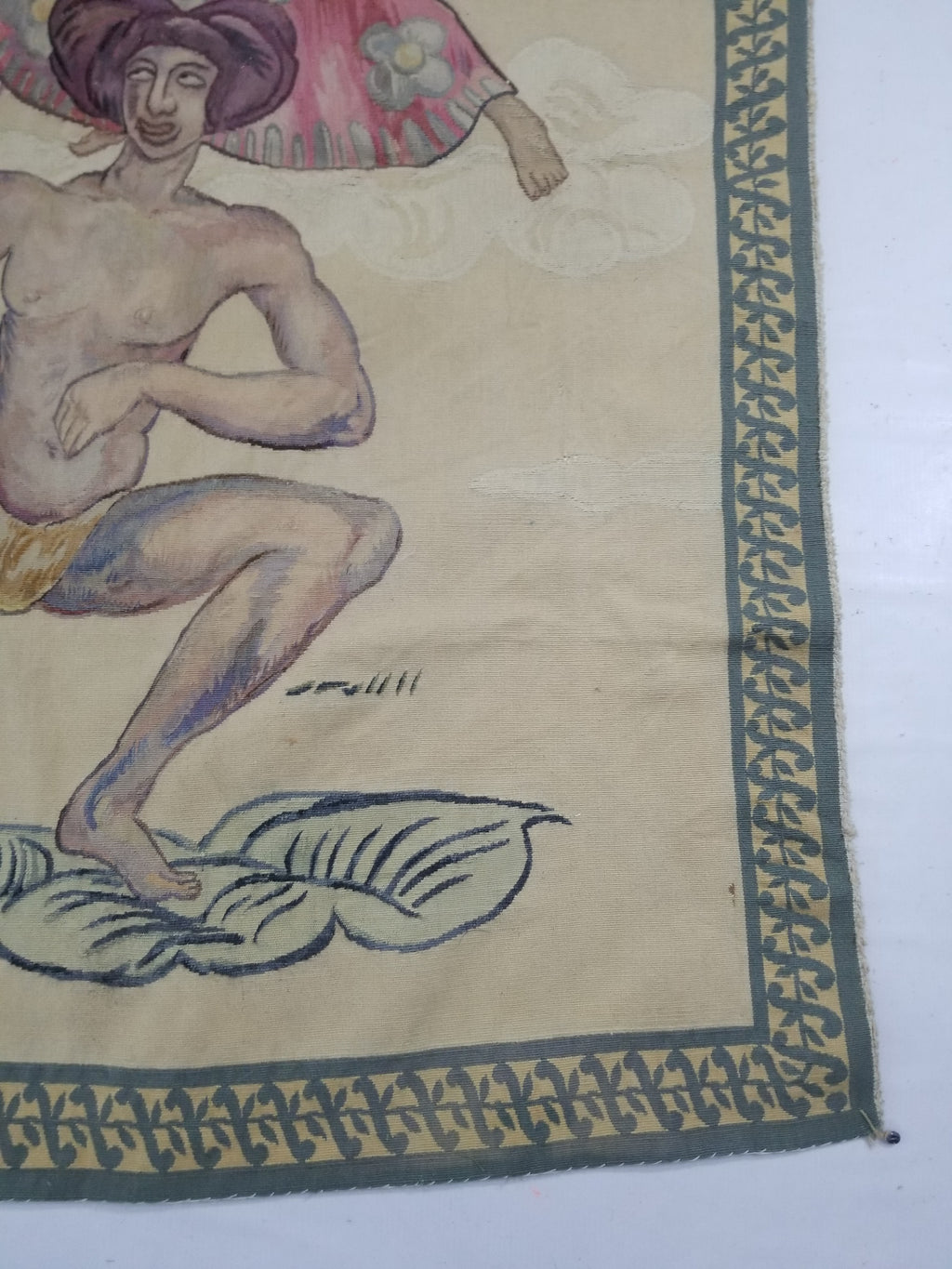 Antique 18thC French Aubusson Handwoven Wall Hanging Tapestry with Sign 192x145cm