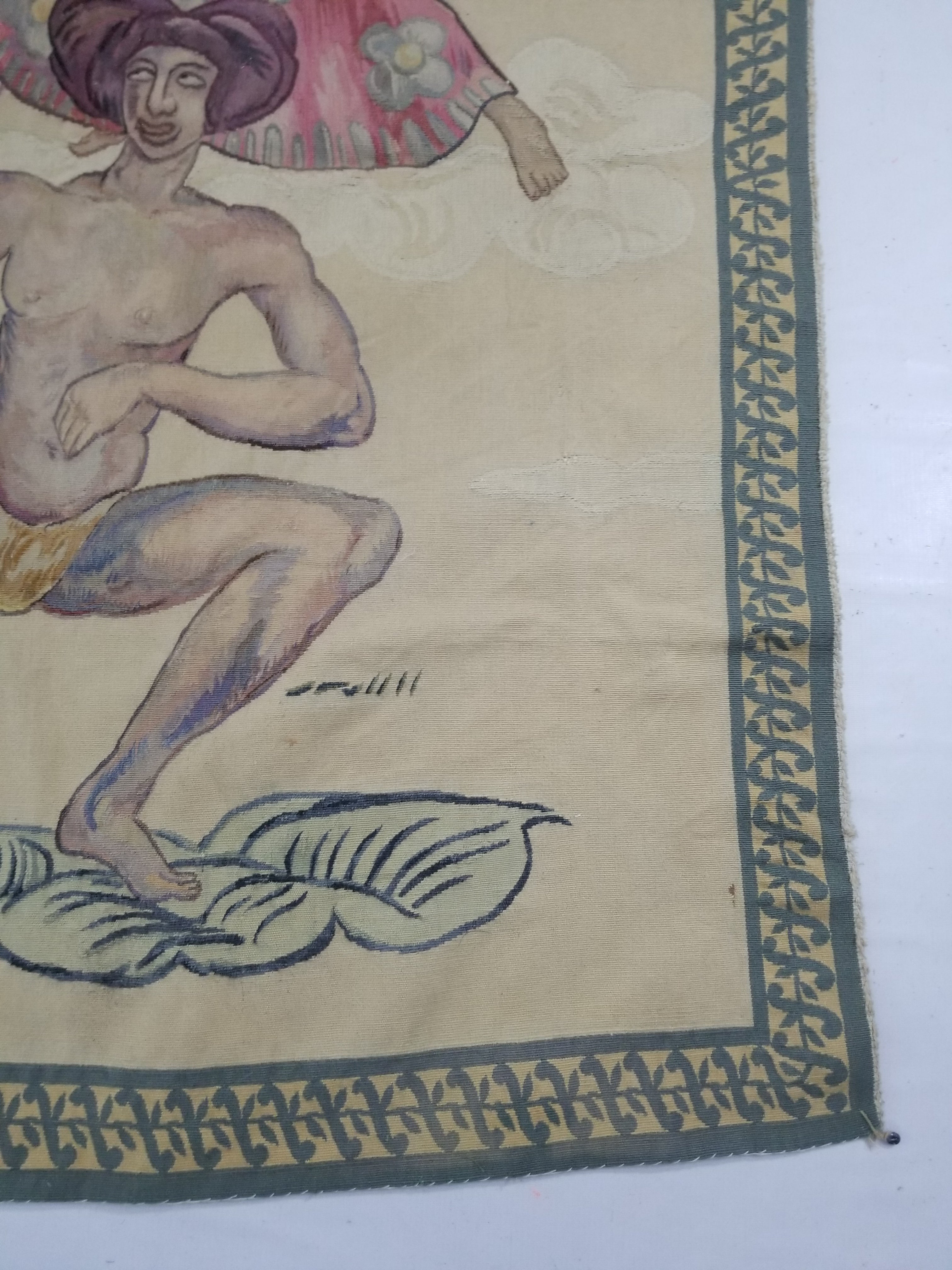 Antique 18thC French Aubusson Handwoven Wall Hanging Tapestry with Sign 192x145cm