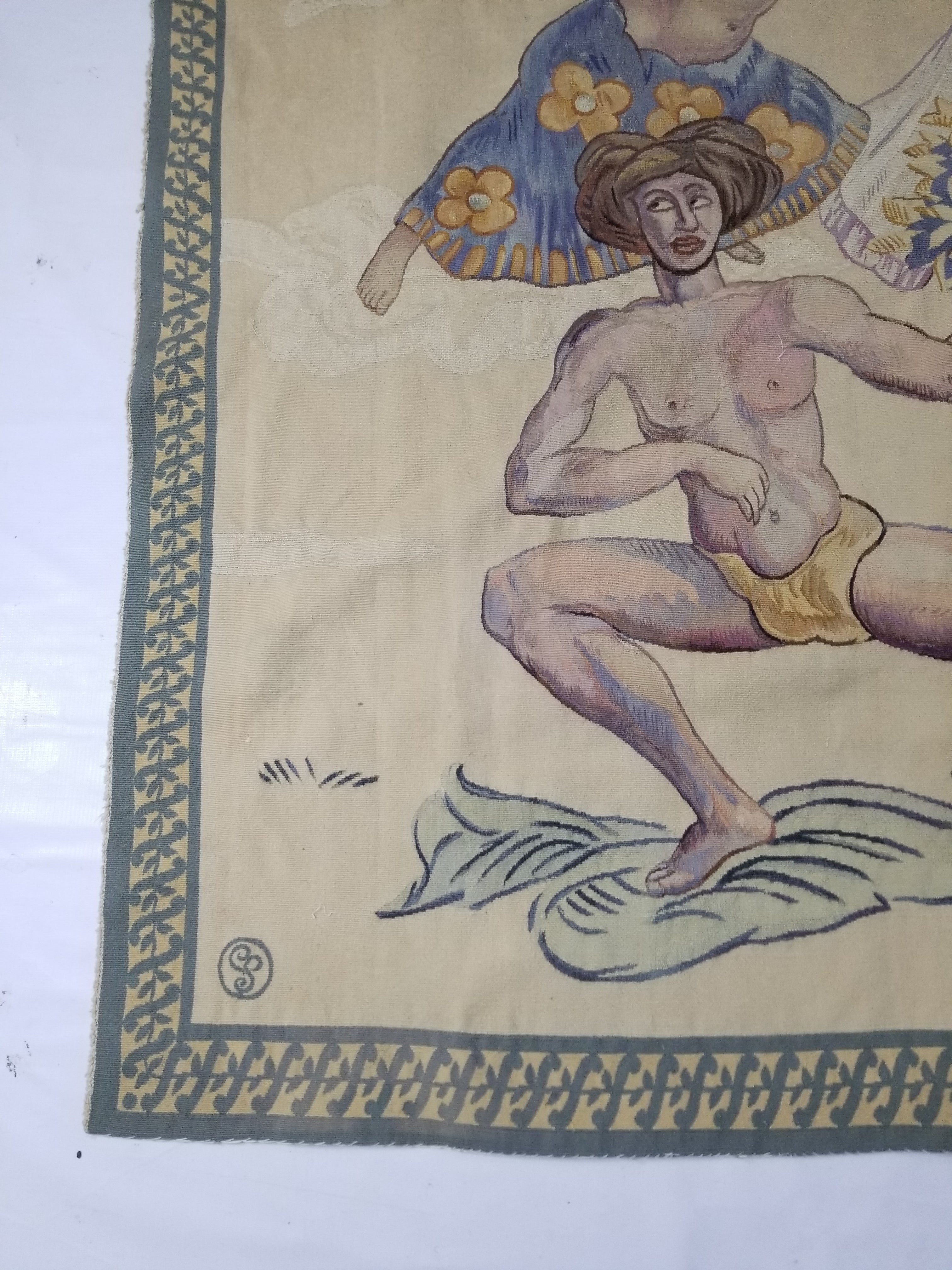 Antique 18thC French Aubusson Handwoven Wall Hanging Tapestry with Sign 192x145cm